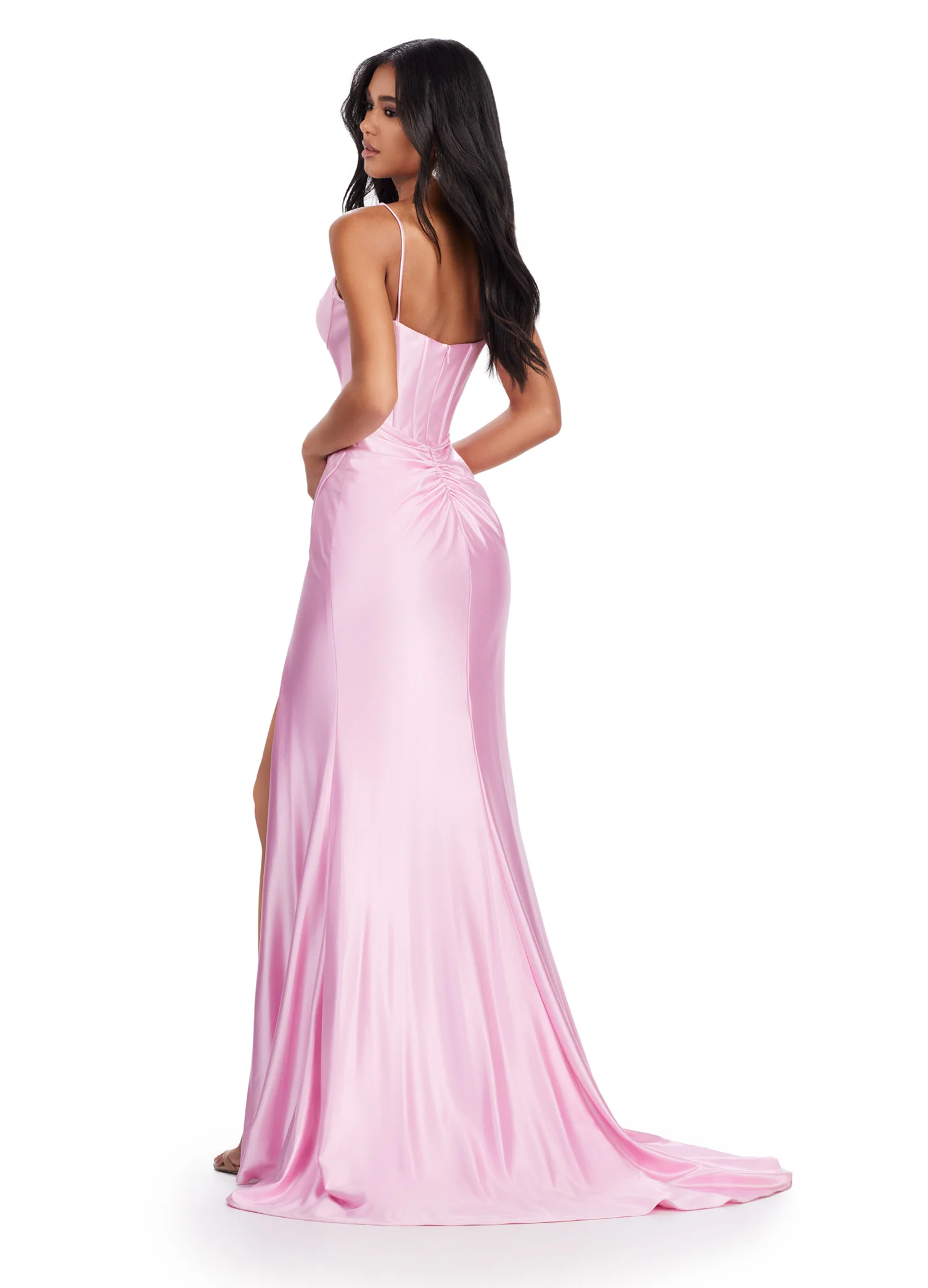 Ashley Lauren 11549 Long Prom Dress Spaghetti Strap Corset Bustier Slit Formal Pageant Gown - Image 4