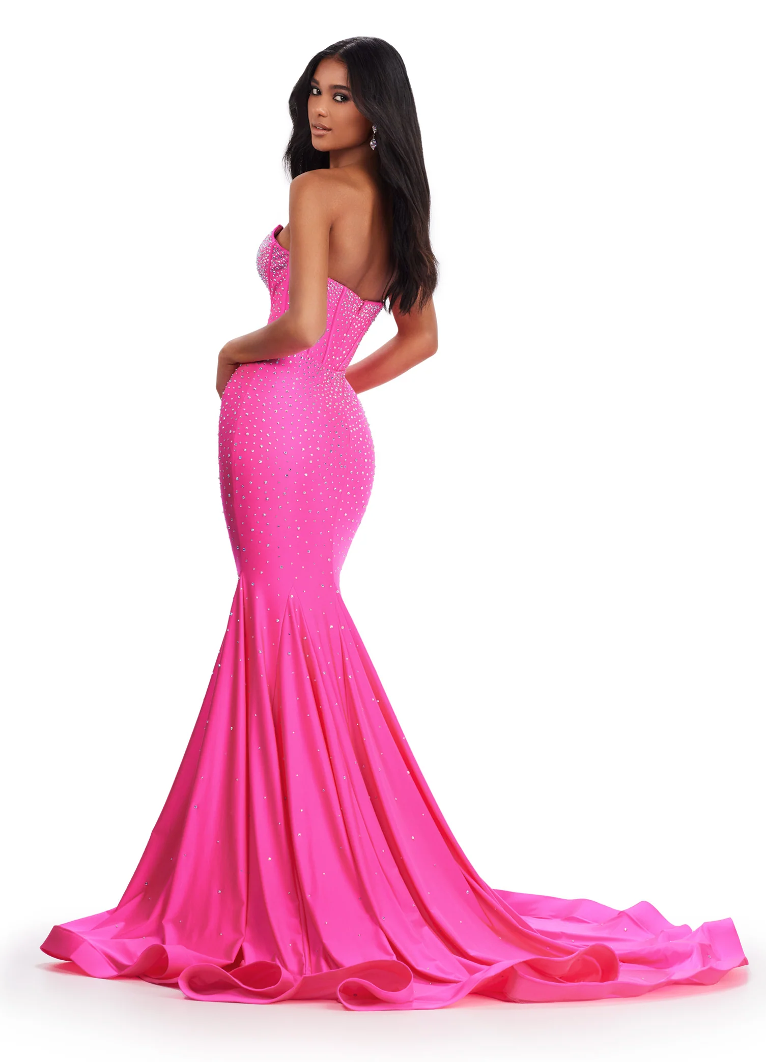 Ashley Lauren 11560 Strapless Fitted Jersey Prom Dress Mermaid V Neck Formal Pageant Gown - Image 10