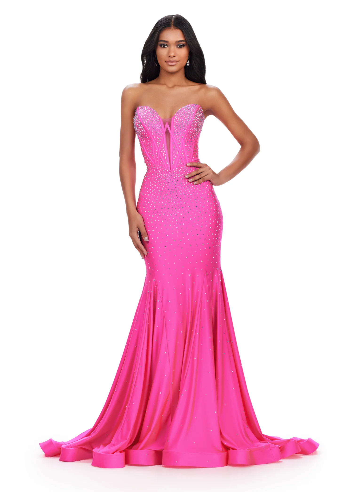 Ashley Lauren 11560 Strapless Fitted Jersey Prom Dress Mermaid V Neck Formal Pageant Gown - Image 4