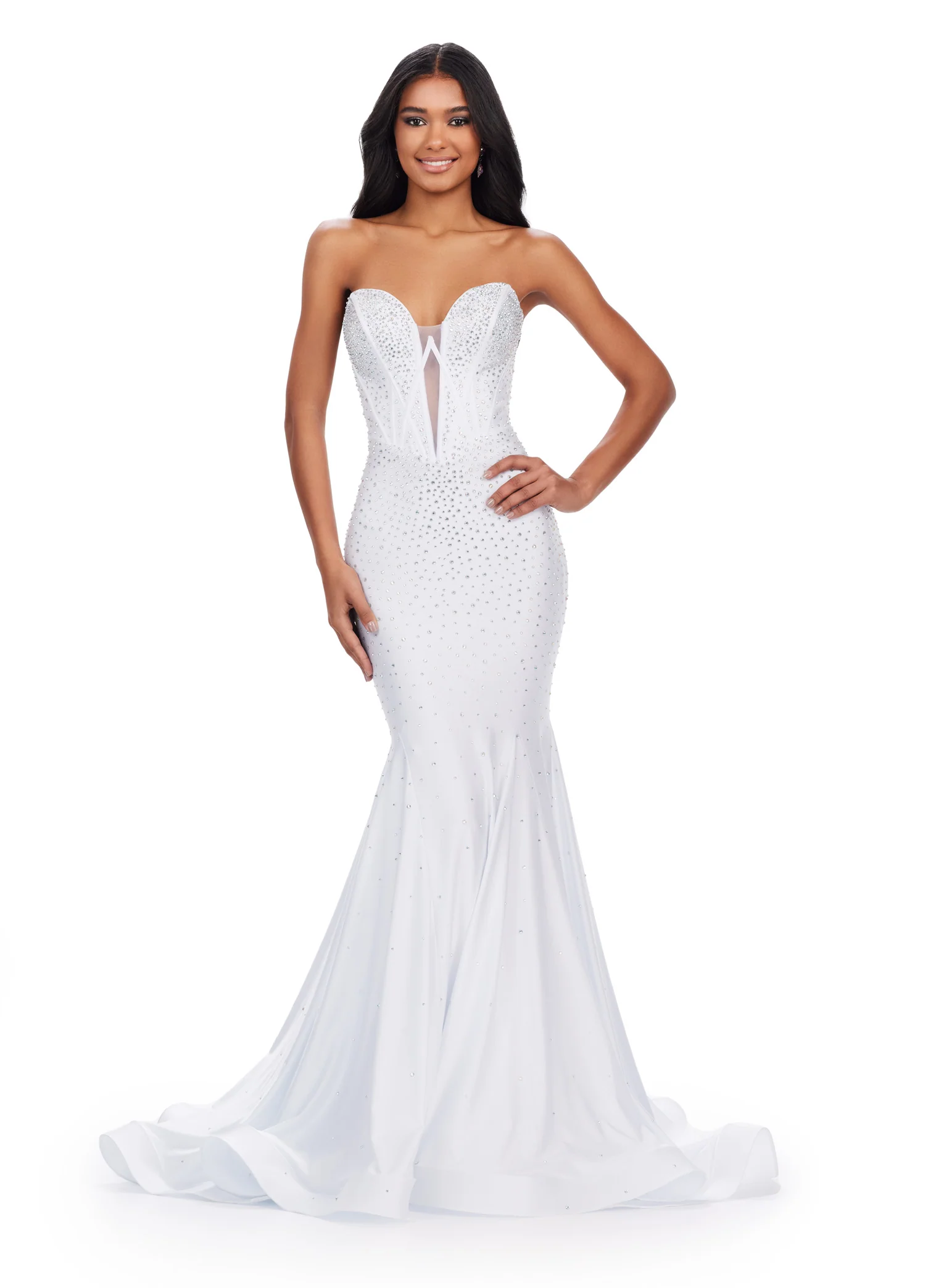 Ashley Lauren 11560 Strapless Fitted Jersey Prom Dress Mermaid V Neck Formal Pageant Gown - Image 5