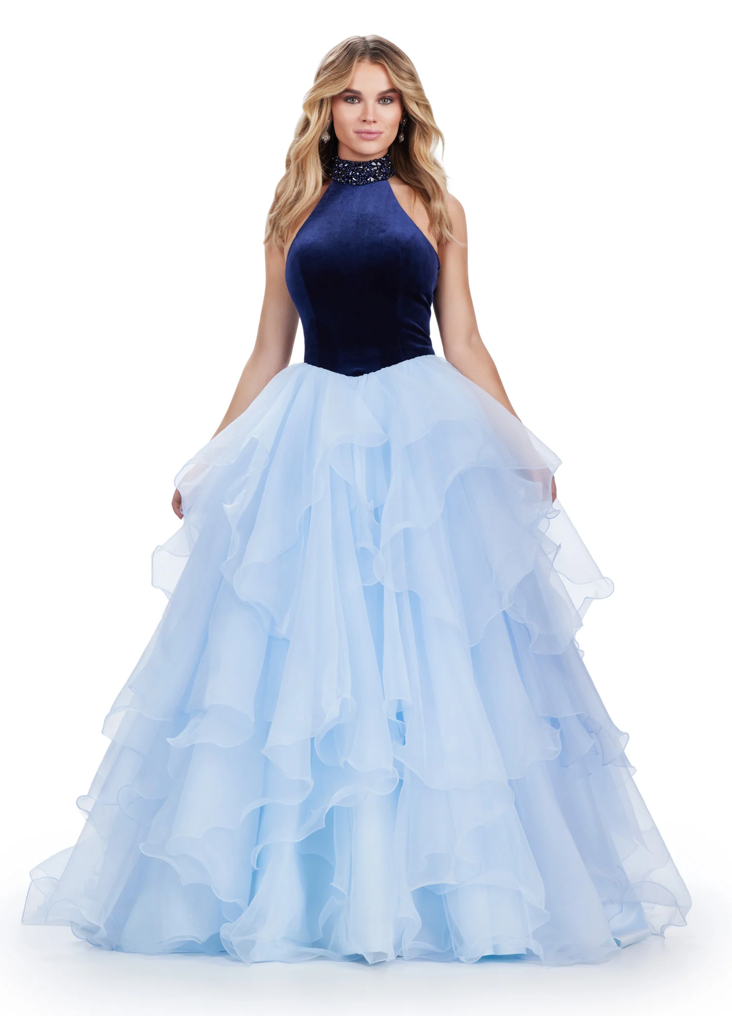Ashley Lauren 11562 Long Prom Dress Organza Ball Gown Velvet Bustier Beaded Collar Formal Pageant - Image 2