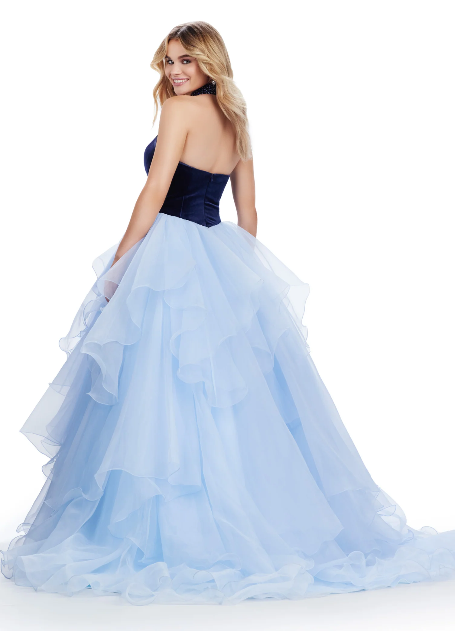Ashley Lauren 11562 Long Prom Dress Organza Ball Gown Velvet Bustier Beaded Collar Formal Pageant - Image 3
