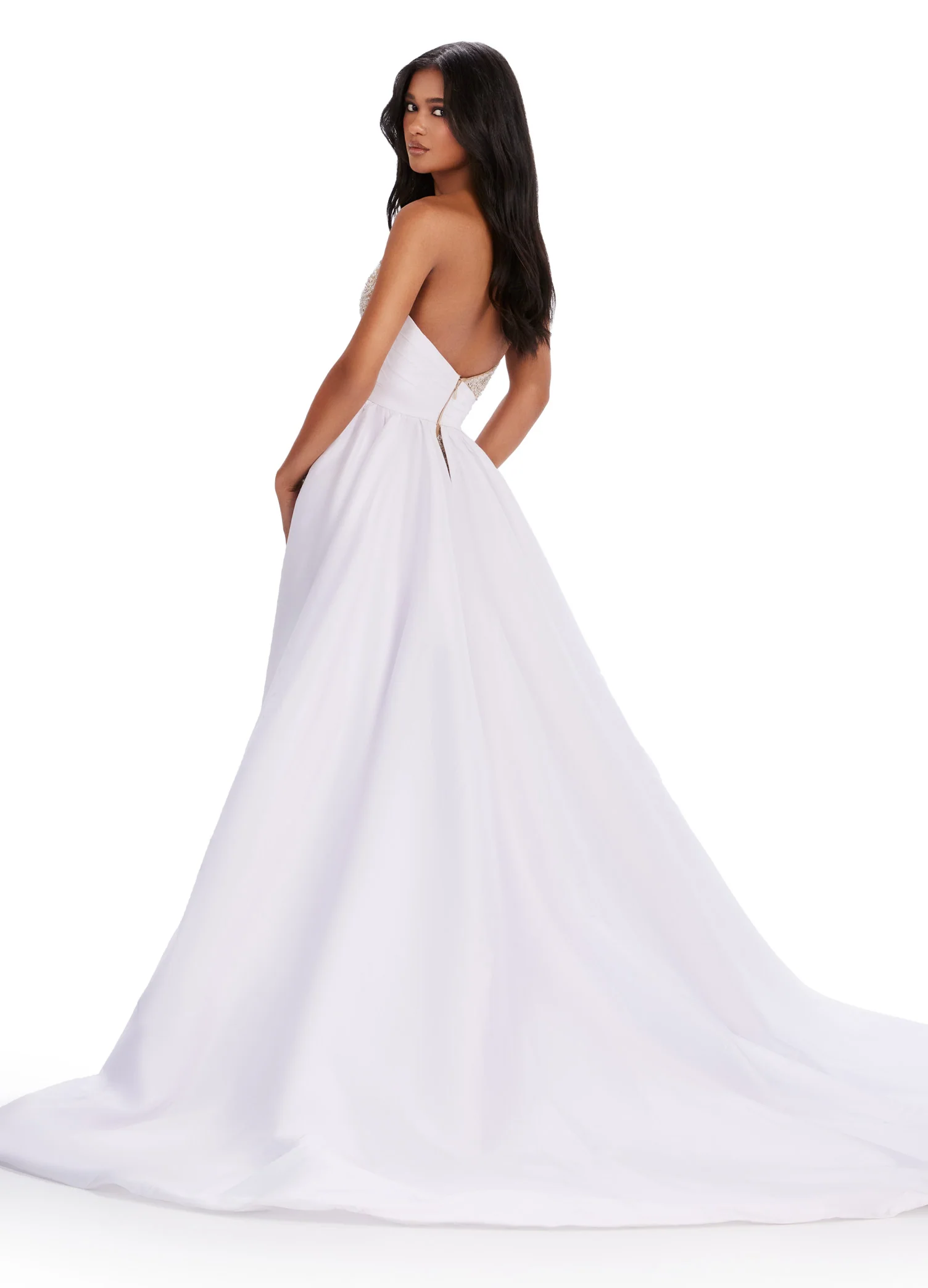 Ashley Lauren 11571 Long Prom Dress Fully Beaded Gown Taffeta Belt  Overskirt Formal Pageant Gown - Image 3