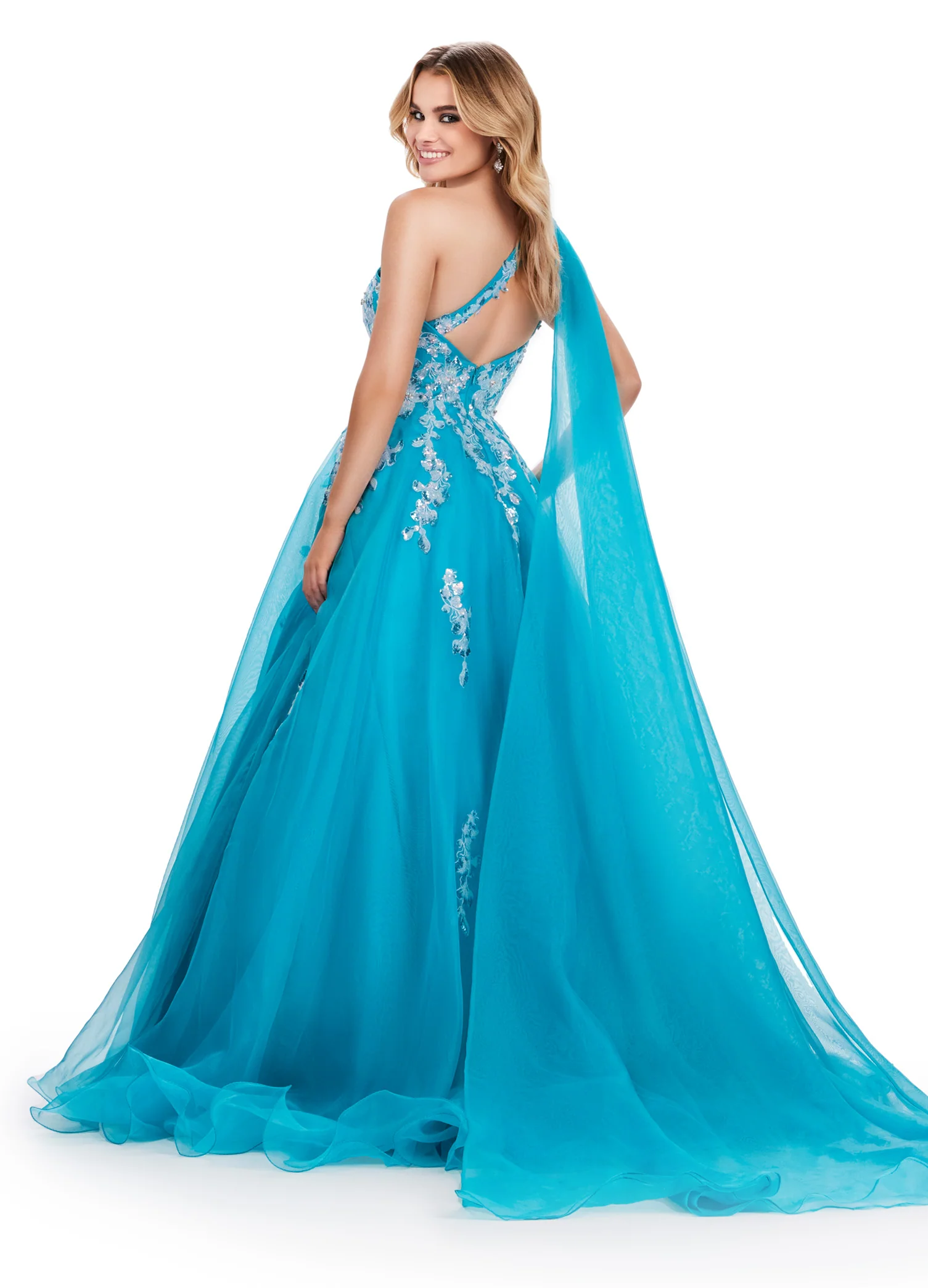 Ashley Lauren 11573 Long Prom Dress One Shoulder Organza Gown Sequin Applique Formal Pageant - Image 10
