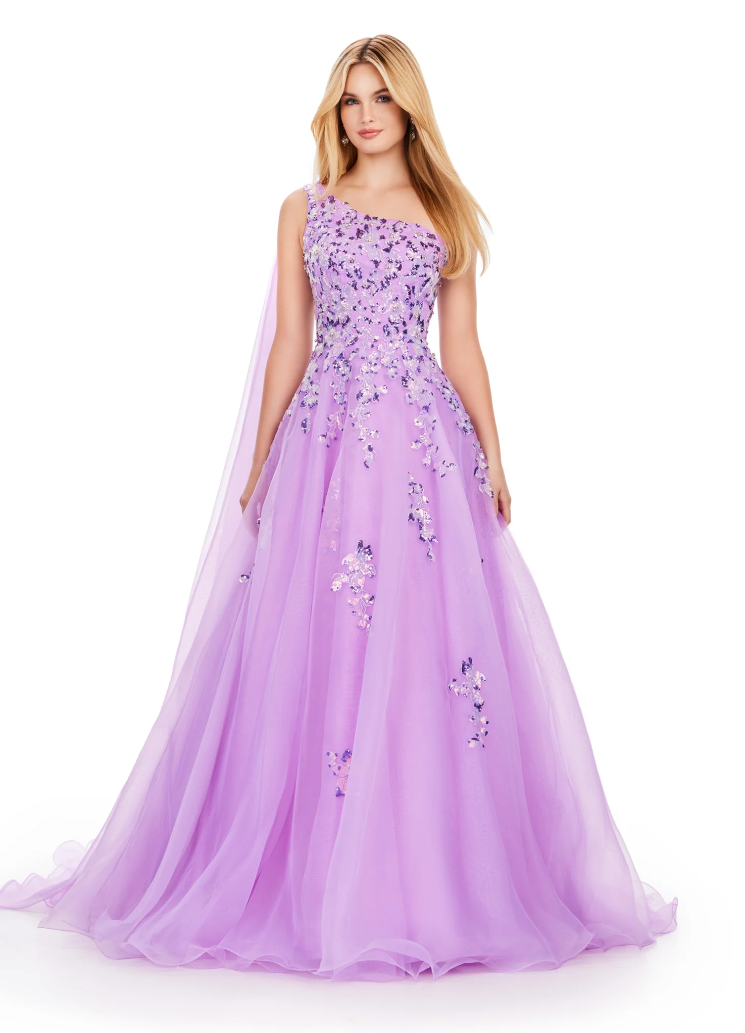 Ashley Lauren 11573 Long Prom Dress One Shoulder Organza Gown Sequin Applique Formal Pageant - Image 3