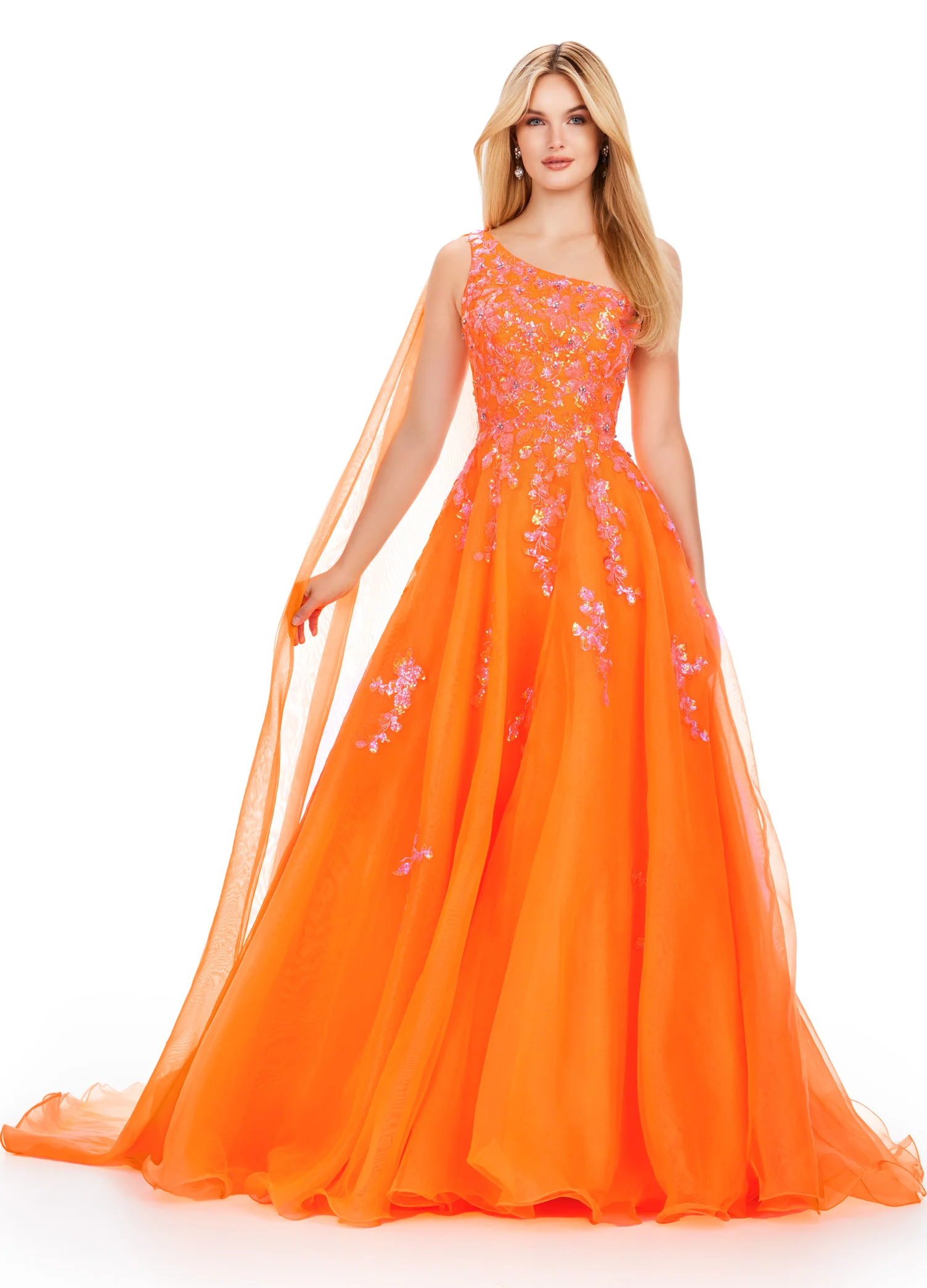 Ashley Lauren 11573 Long Prom Dress One Shoulder Organza Gown Sequin Applique Formal Pageant - Image 5