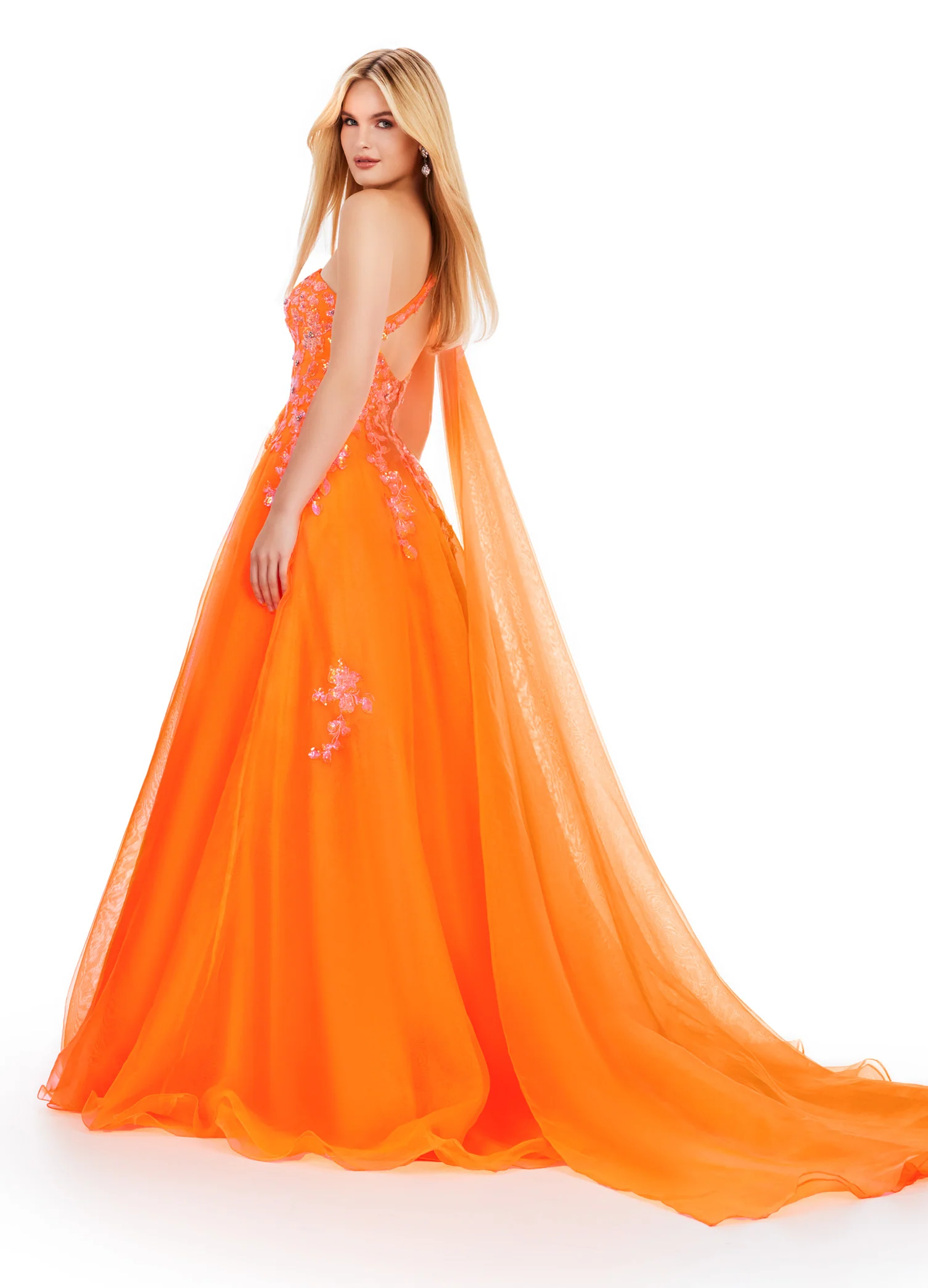 Ashley Lauren 11573 Long Prom Dress One Shoulder Organza Gown Sequin Applique Formal Pageant - Image 6