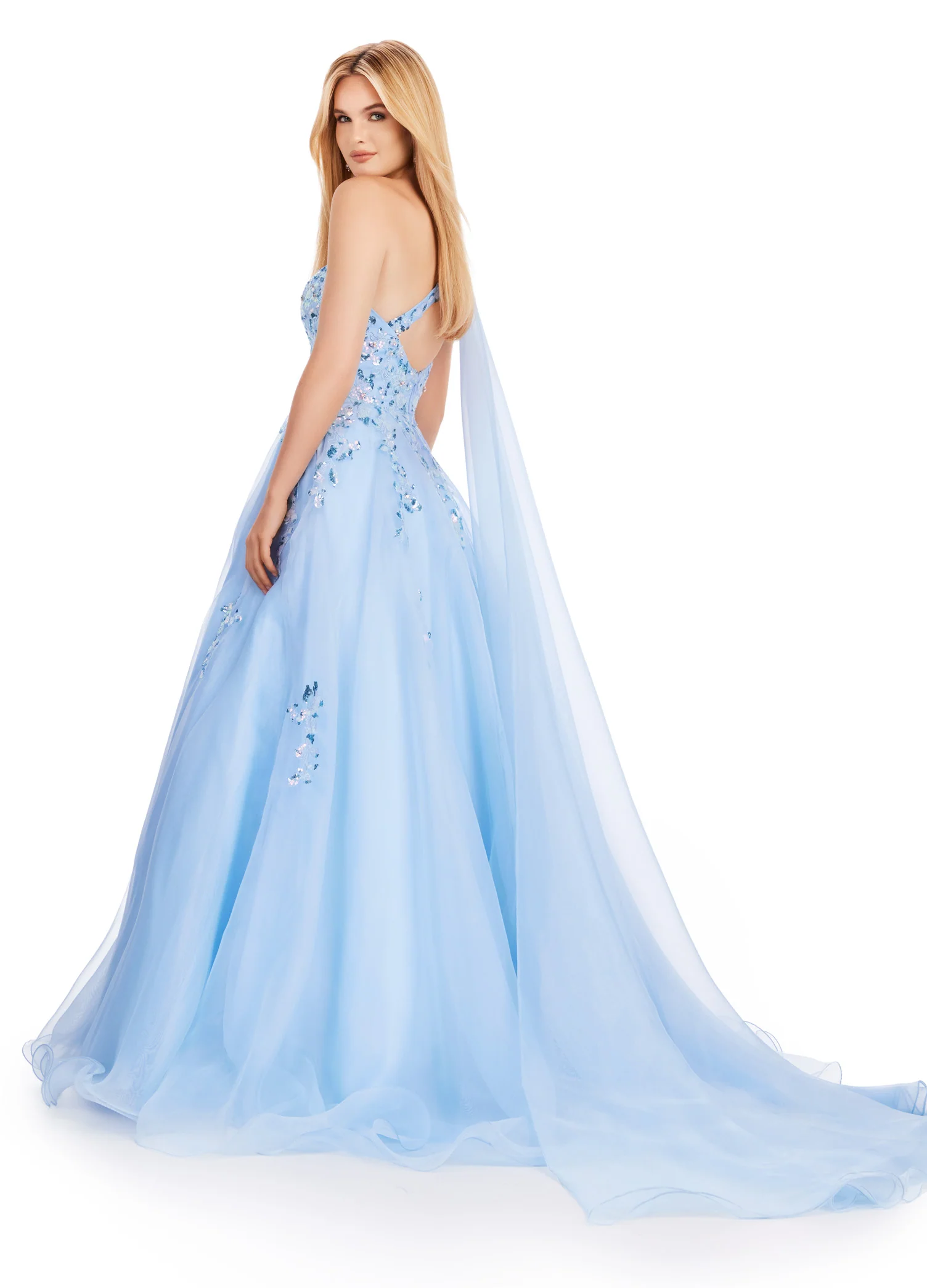 Ashley Lauren 11573 Long Prom Dress One Shoulder Organza Gown Sequin Applique Formal Pageant - Image 7