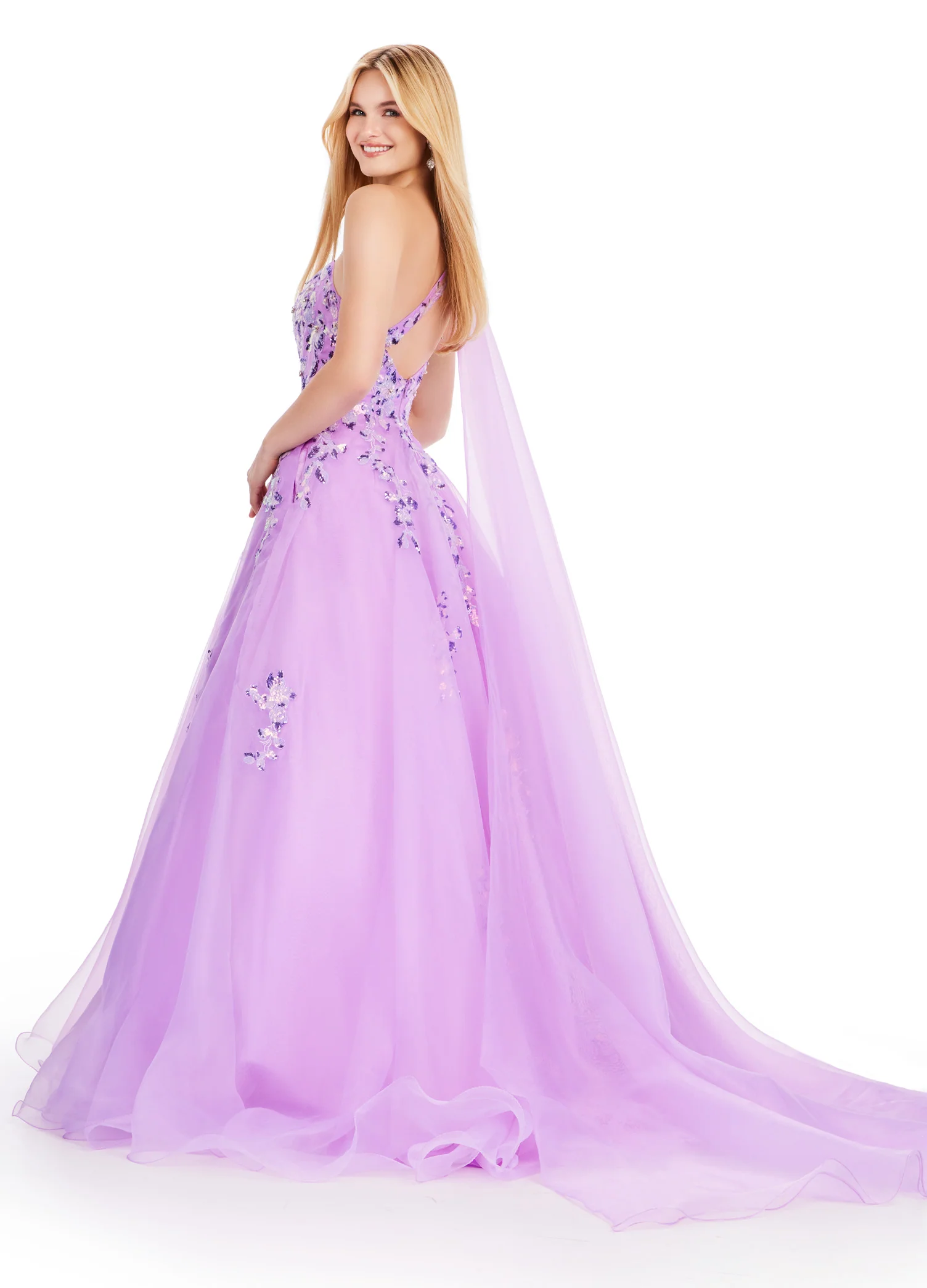 Ashley Lauren 11573 Long Prom Dress One Shoulder Organza Gown Sequin Applique Formal Pageant - Image 8