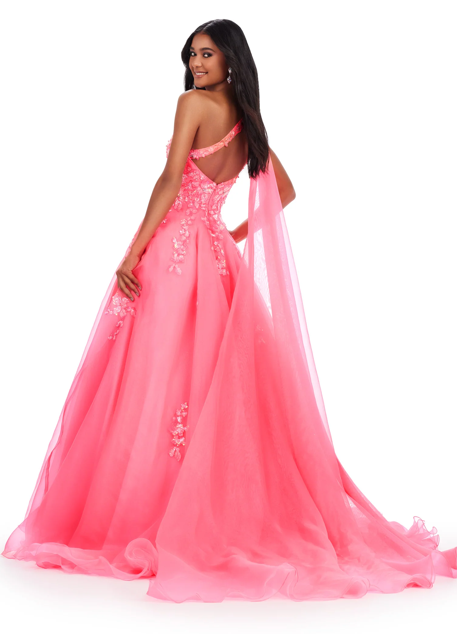 Ashley Lauren 11573 Long Prom Dress One Shoulder Organza Gown Sequin Applique Formal Pageant - Image 9