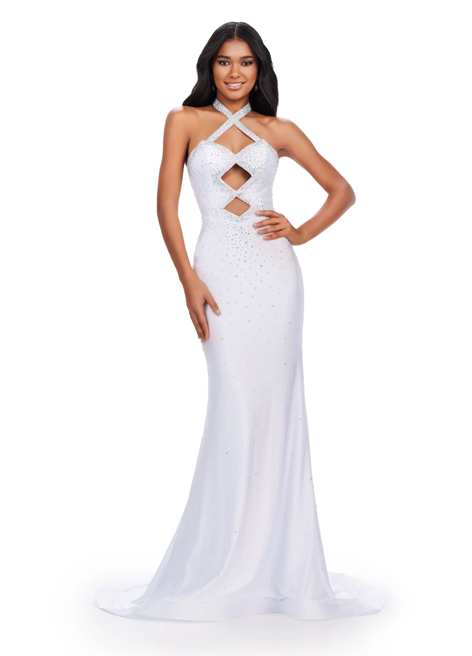 Ashley Lauren 11578  Long Prom Dress Mermaid Jersey Cut Outs Press On Stones Formal Pageant Gown - Image 4