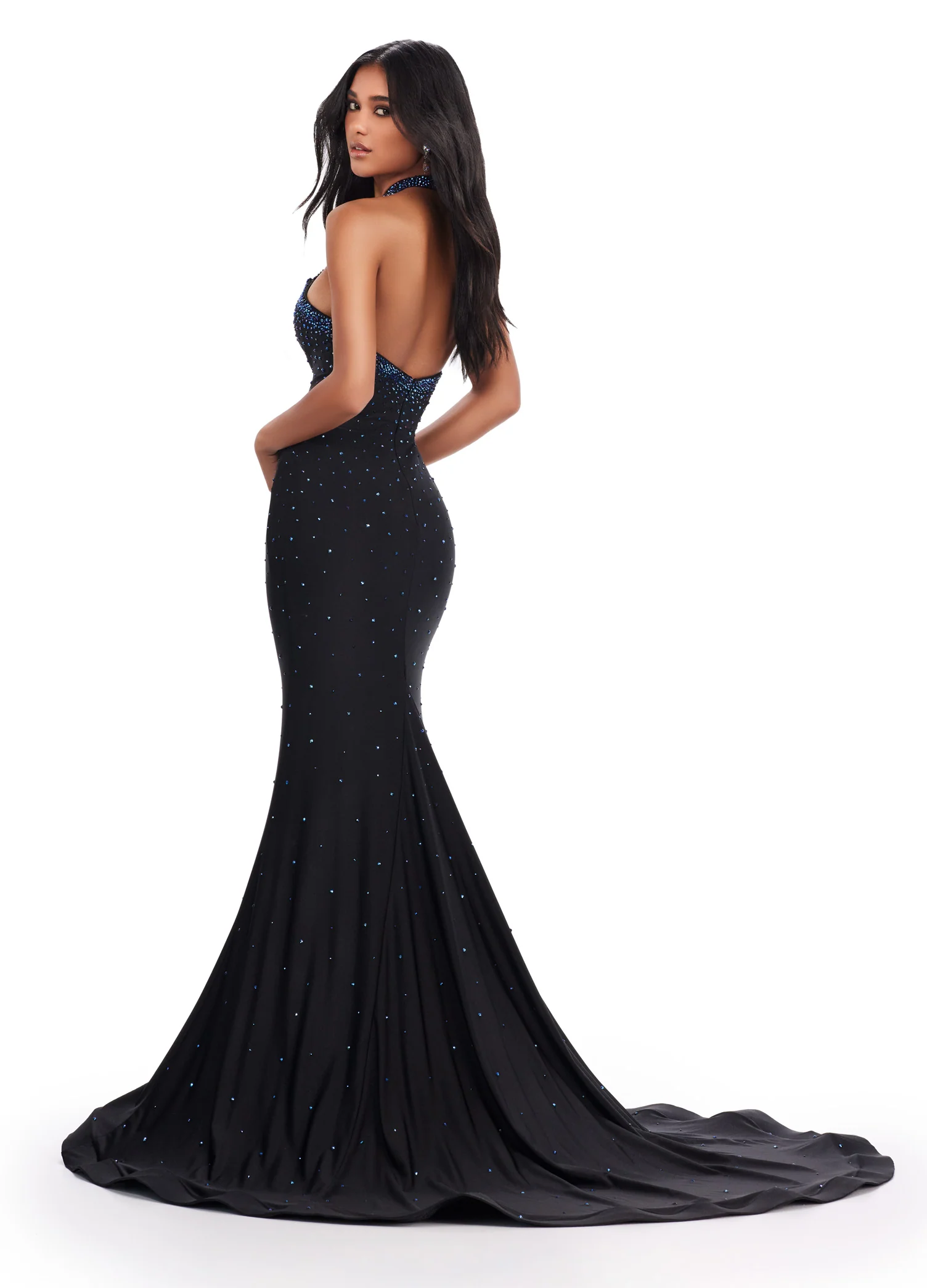Ashley Lauren 11578  Long Prom Dress Mermaid Jersey Cut Outs Press On Stones Formal Pageant Gown - Image 5