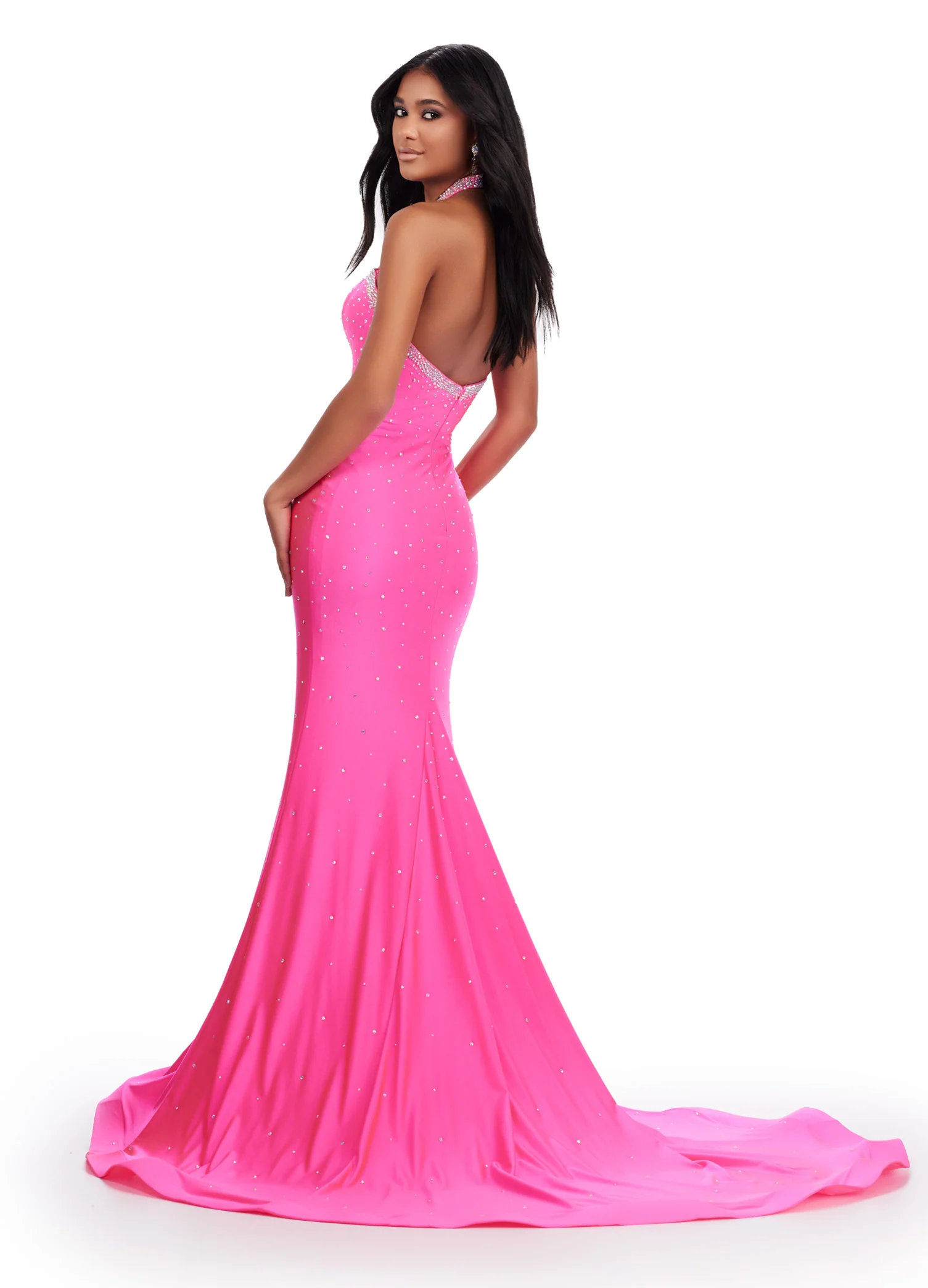 Ashley Lauren 11578  Long Prom Dress Mermaid Jersey Cut Outs Press On Stones Formal Pageant Gown - Image 6