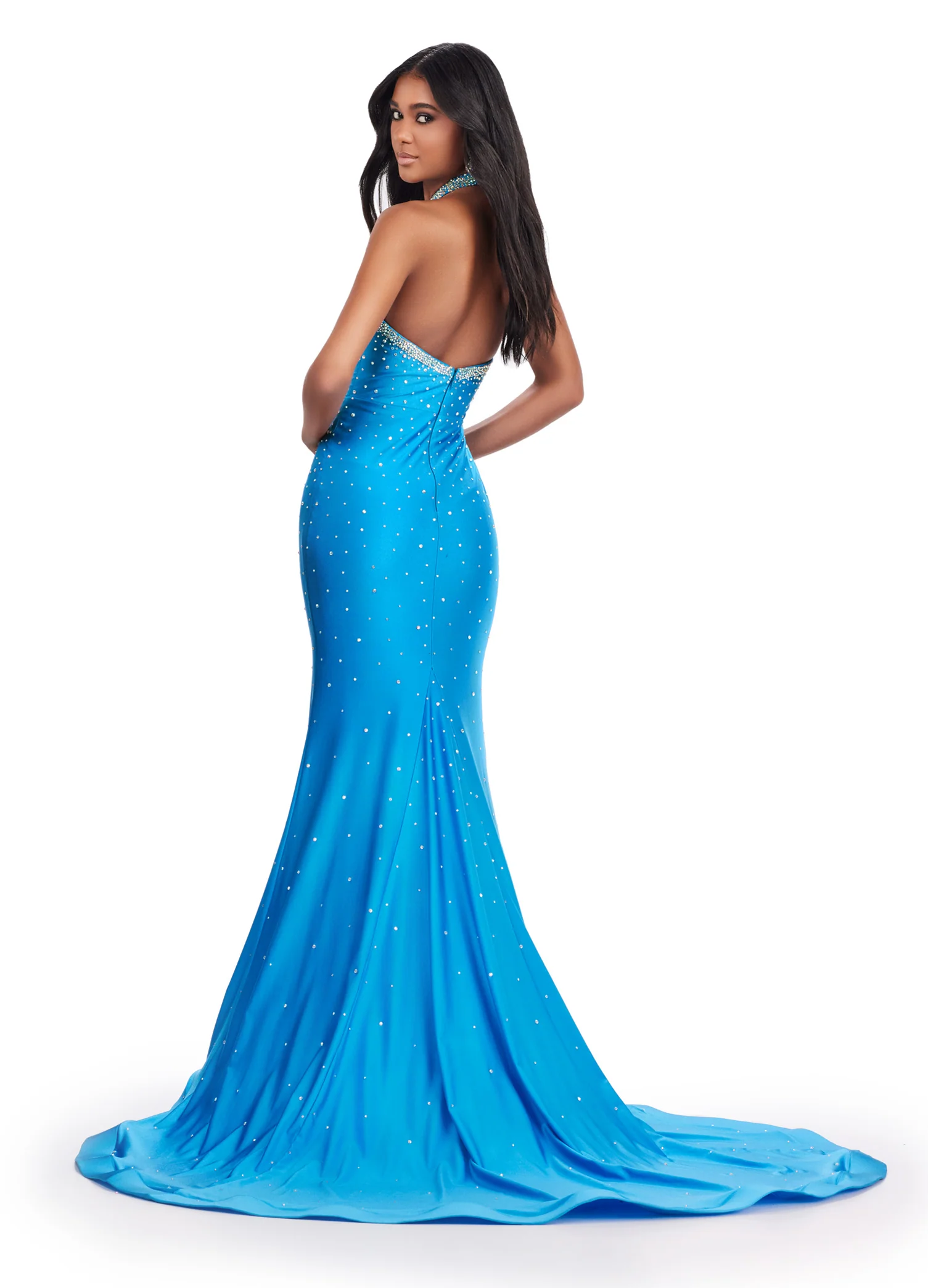Ashley Lauren 11578  Long Prom Dress Mermaid Jersey Cut Outs Press On Stones Formal Pageant Gown - Image 7
