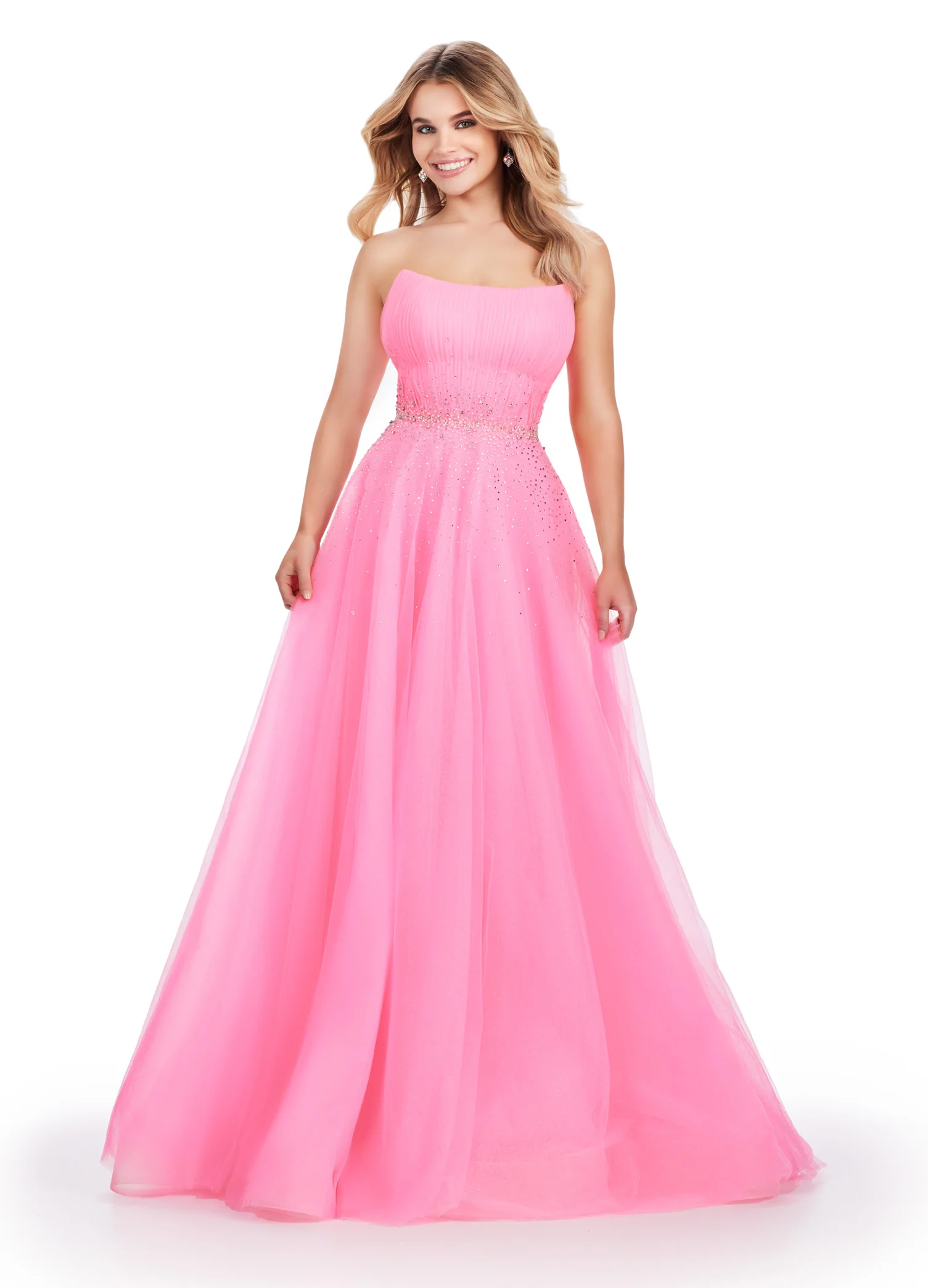 Ashley Lauren 11597 Long Prom Dress Strapless Glitter Tulle Ball Gown Beaded Belt Formal Pageant Gown - Image 6