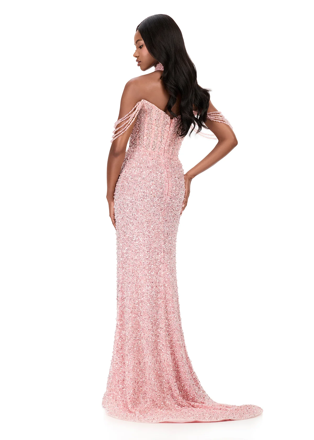 ASHLEYlauren 11598 Off Shoulder Pearl Beaded Gown - Image 10