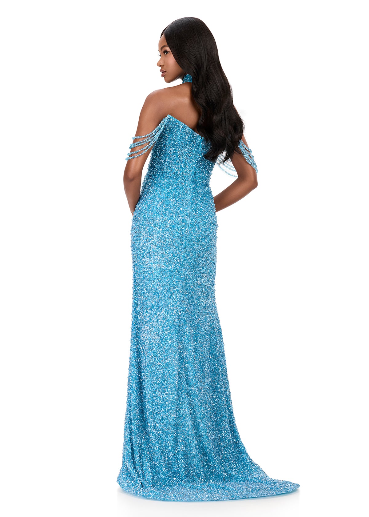 ASHLEYlauren 11598 Off Shoulder Pearl Beaded Gown - Image 21