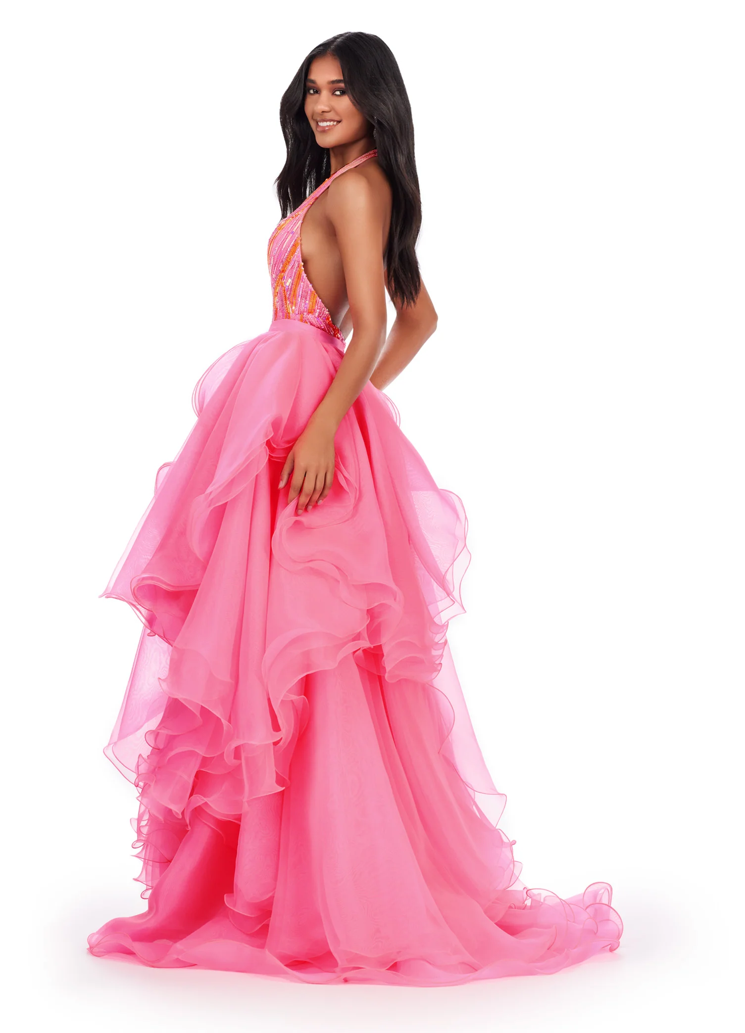 Ashley Lauren 11601 Long Organza Ruffle Side Overskirt - Image 6
