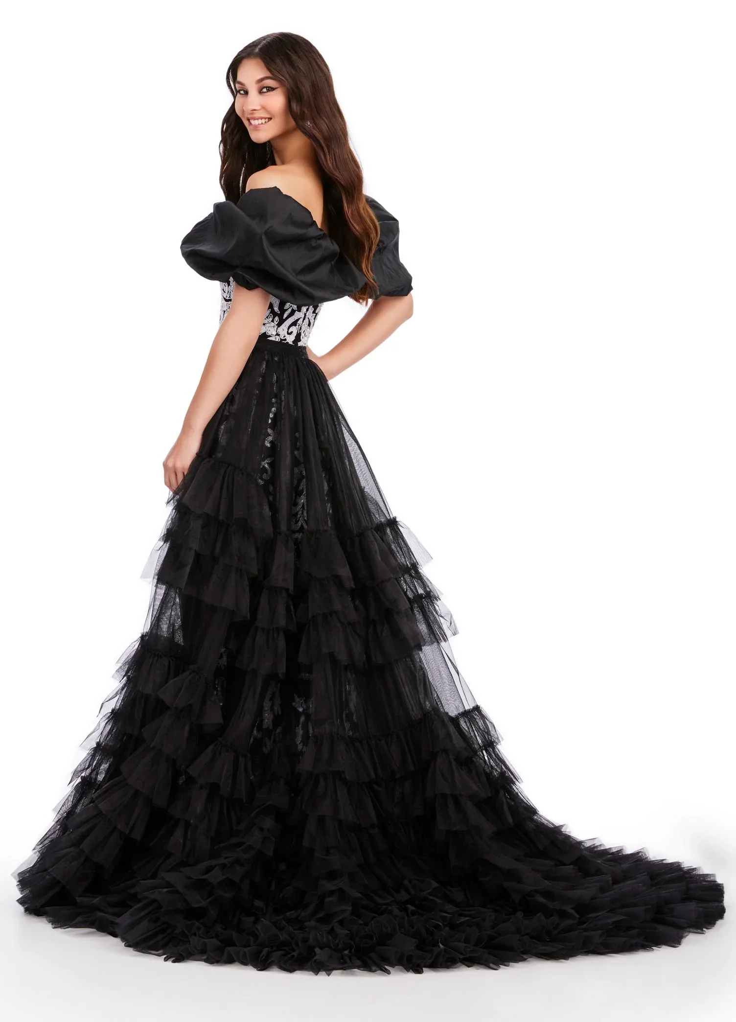 Ashley Lauren 11602 Size 10 White Ruffle Tulle Detachable Overskirt Layer Ruffle Pageant Skirt Train Formal - Image 10