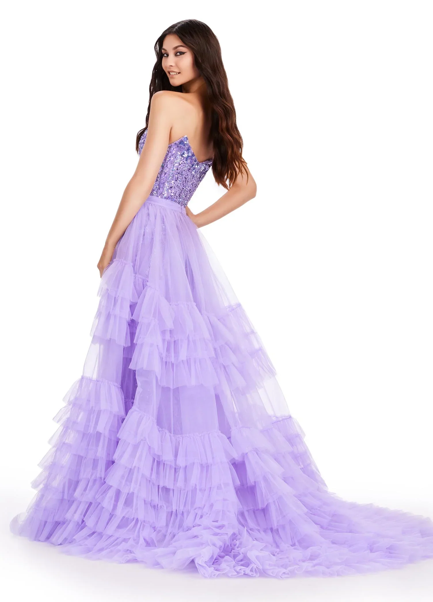 Ashley Lauren 11602 Size 10 White Ruffle Tulle Detachable Overskirt Layer Ruffle Pageant Skirt Train Formal - Image 11