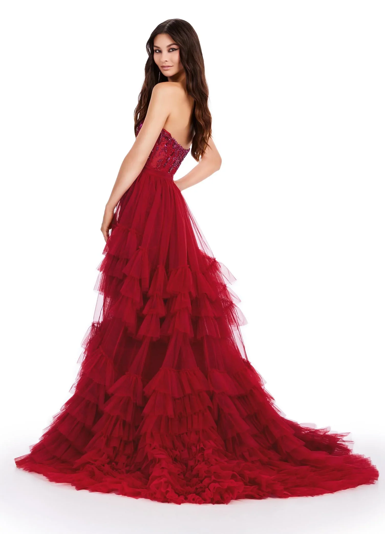 Ashley Lauren 11602 Size 10 White Ruffle Tulle Detachable Overskirt Layer Ruffle Pageant Skirt Train Formal - Image 12