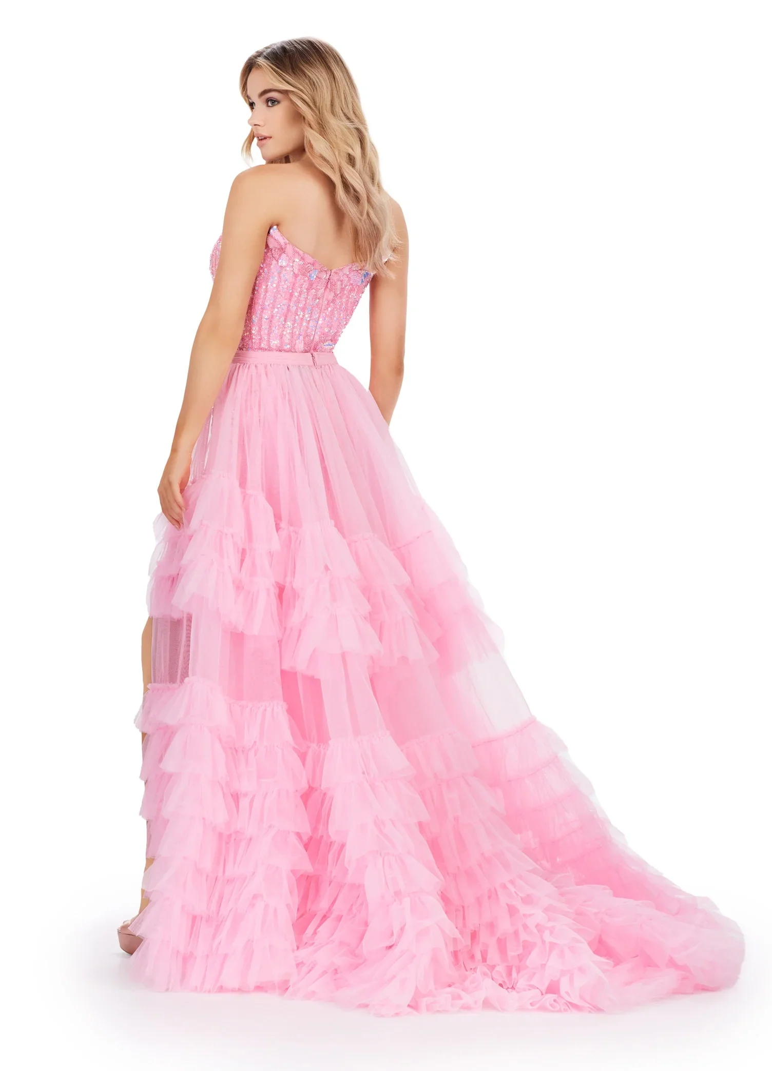 Ashley Lauren 11602 Size 10 White Ruffle Tulle Detachable Overskirt Layer Ruffle Pageant Skirt Train Formal - Image 14