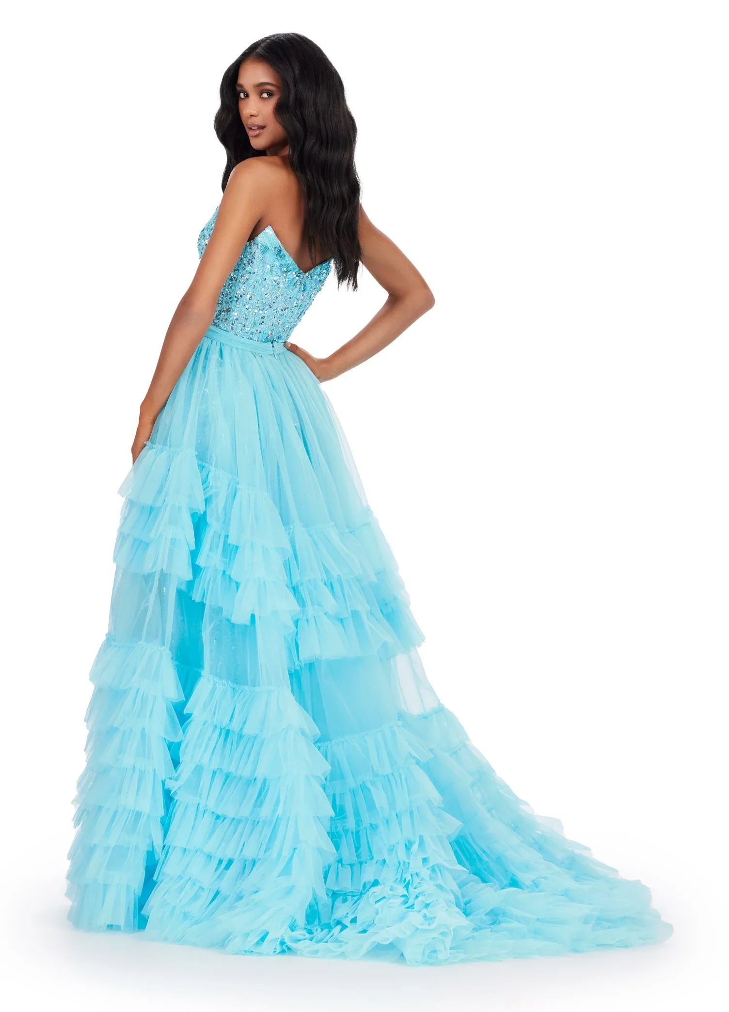 Ashley Lauren 11602 Size 10 White Ruffle Tulle Detachable Overskirt Layer Ruffle Pageant Skirt Train Formal - Image 15