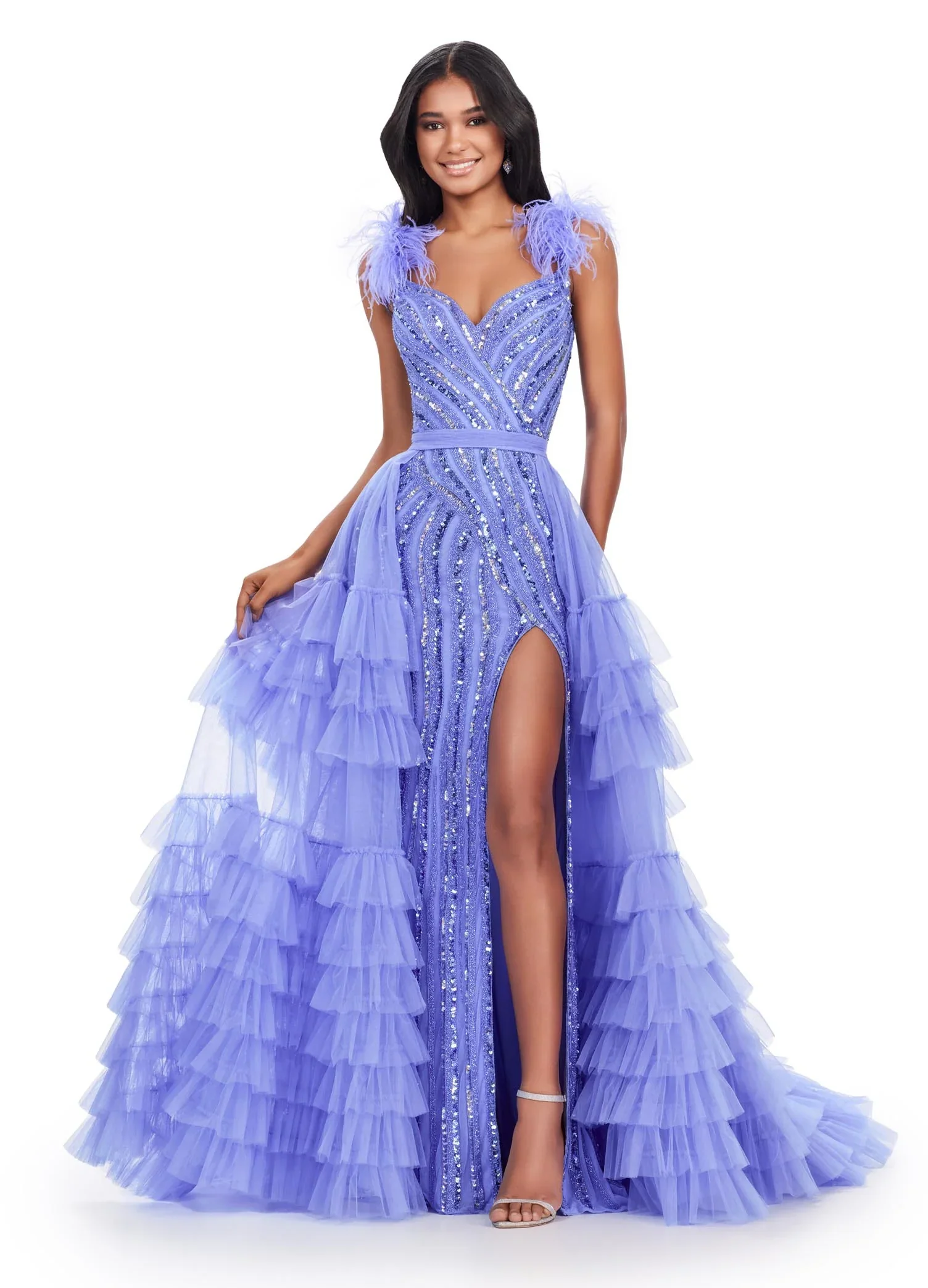 Ashley Lauren 11602 Size 10 White Ruffle Tulle Detachable Overskirt Layer Ruffle Pageant Skirt Train Formal - Image 7