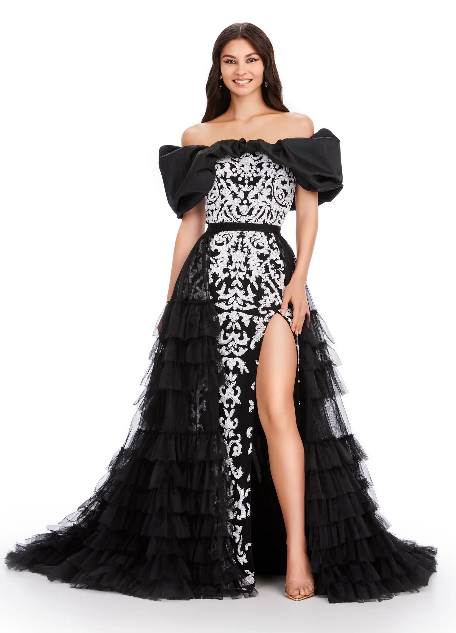 Ashley Lauren 11602 Size 10 White Ruffle Tulle Detachable Overskirt Layer Ruffle Pageant Skirt Train Formal - Image 9