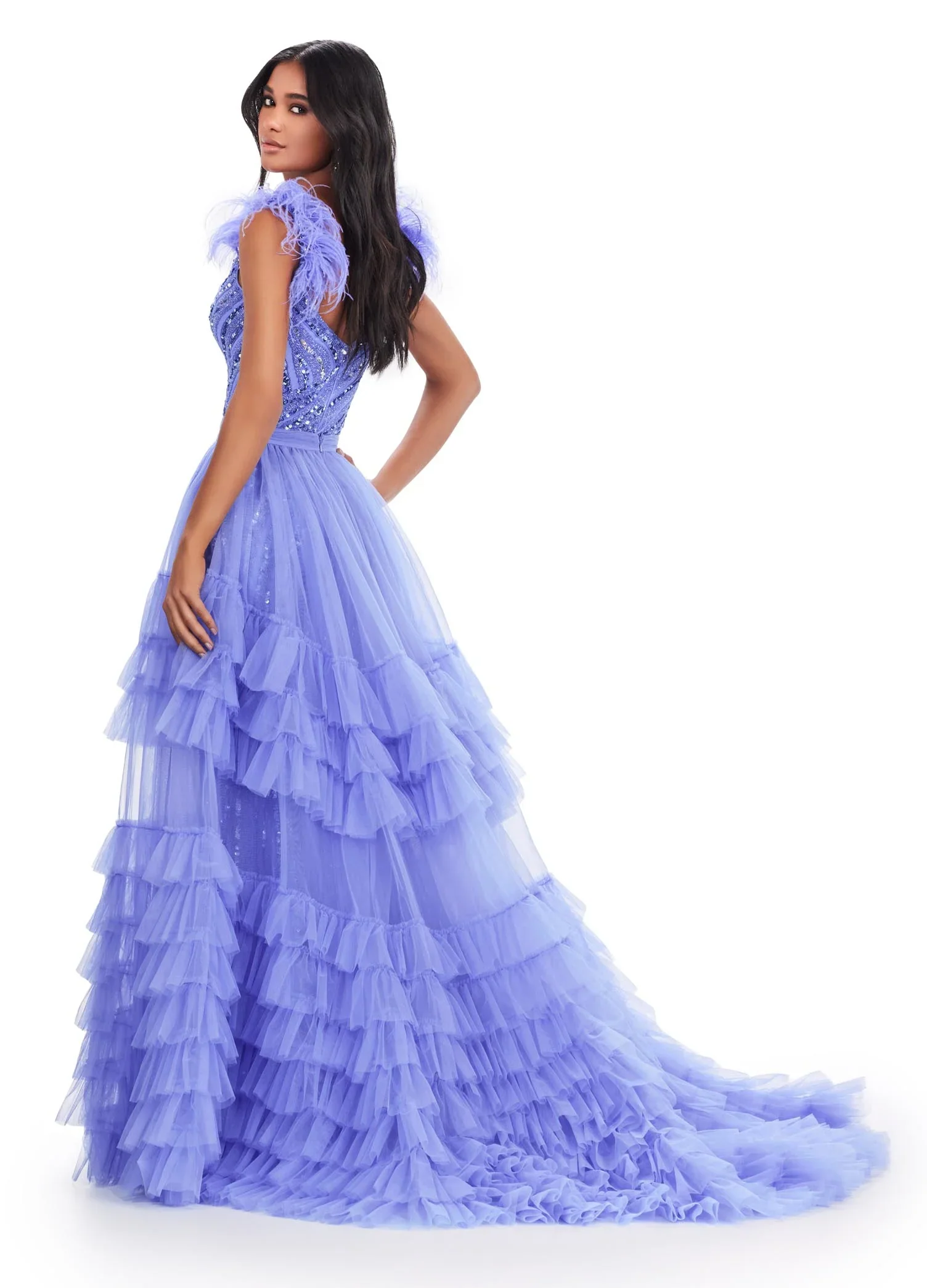 Ashley Lauren 11602 Size 8 Red Ruffle Tulle Detachable Overskirt Layer Ruffle Pageant Skirt Train Formal - Image 12