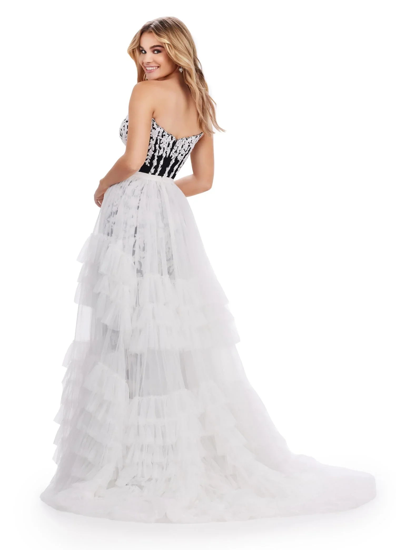 Ashley Lauren 11602 Size 8 Red Ruffle Tulle Detachable Overskirt Layer Ruffle Pageant Skirt Train Formal - Image 13