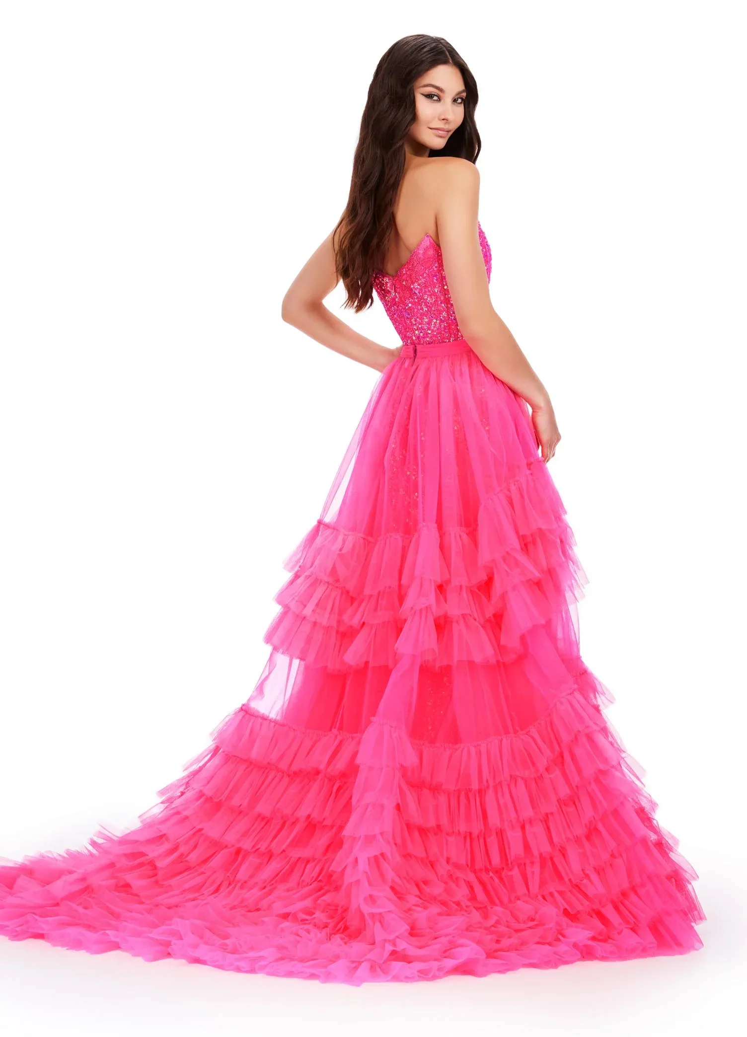 Ashley Lauren 11602 Size 8 Red Ruffle Tulle Detachable Overskirt Layer Ruffle Pageant Skirt Train Formal - Image 16