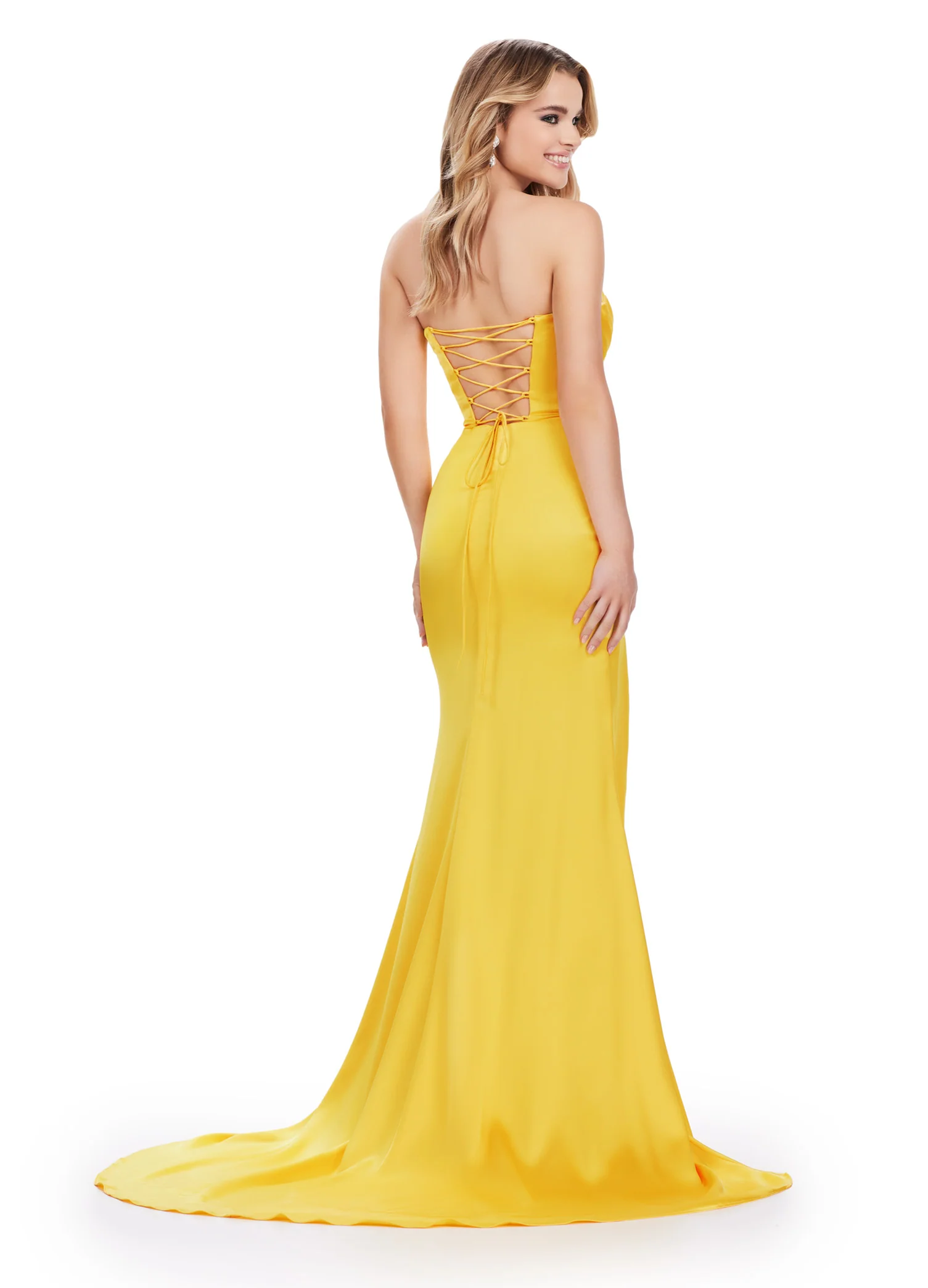 Ashley Lauren 11605 Long Prom Dress Strapless Satin Slit Lace Up Back Sweetheart Formal Pageant Gown - Image 10