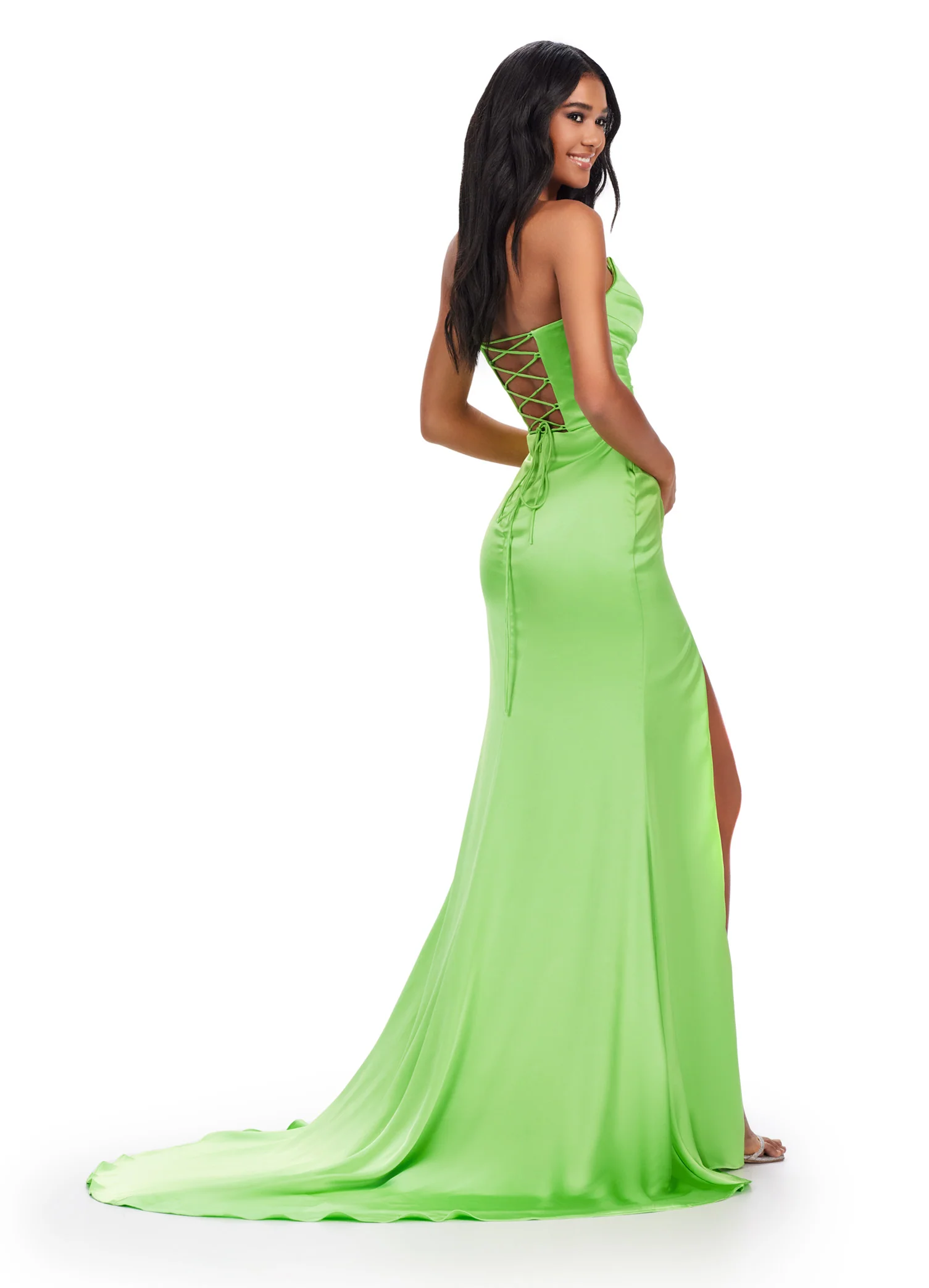 Ashley Lauren 11605 Long Prom Dress Strapless Satin Slit Lace Up Back Sweetheart Formal Pageant Gown - Image 7