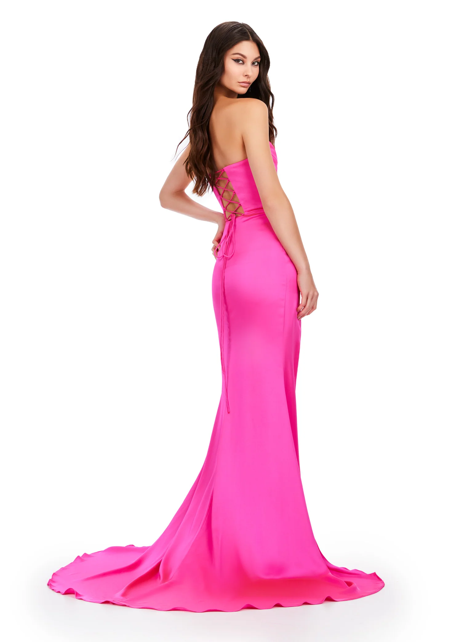 Ashley Lauren 11605 Long Prom Dress Strapless Satin Slit Lace Up Back Sweetheart Formal Pageant Gown - Image 8