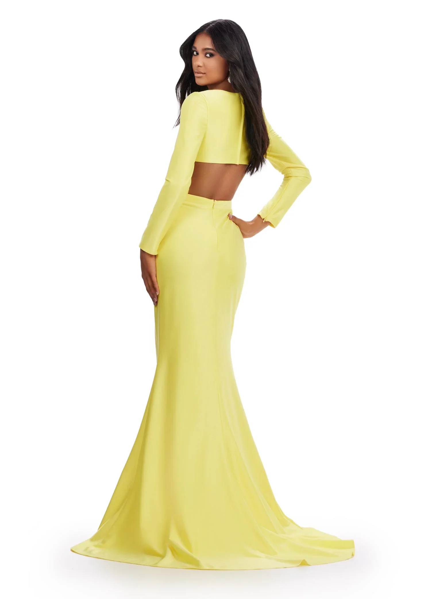 Ashley Lauren 11607 Size 0 Hot Pink Cutout Prom Dress Long Sleeve Jersey Slit Fitted Skirt Formal Gown - Image 8