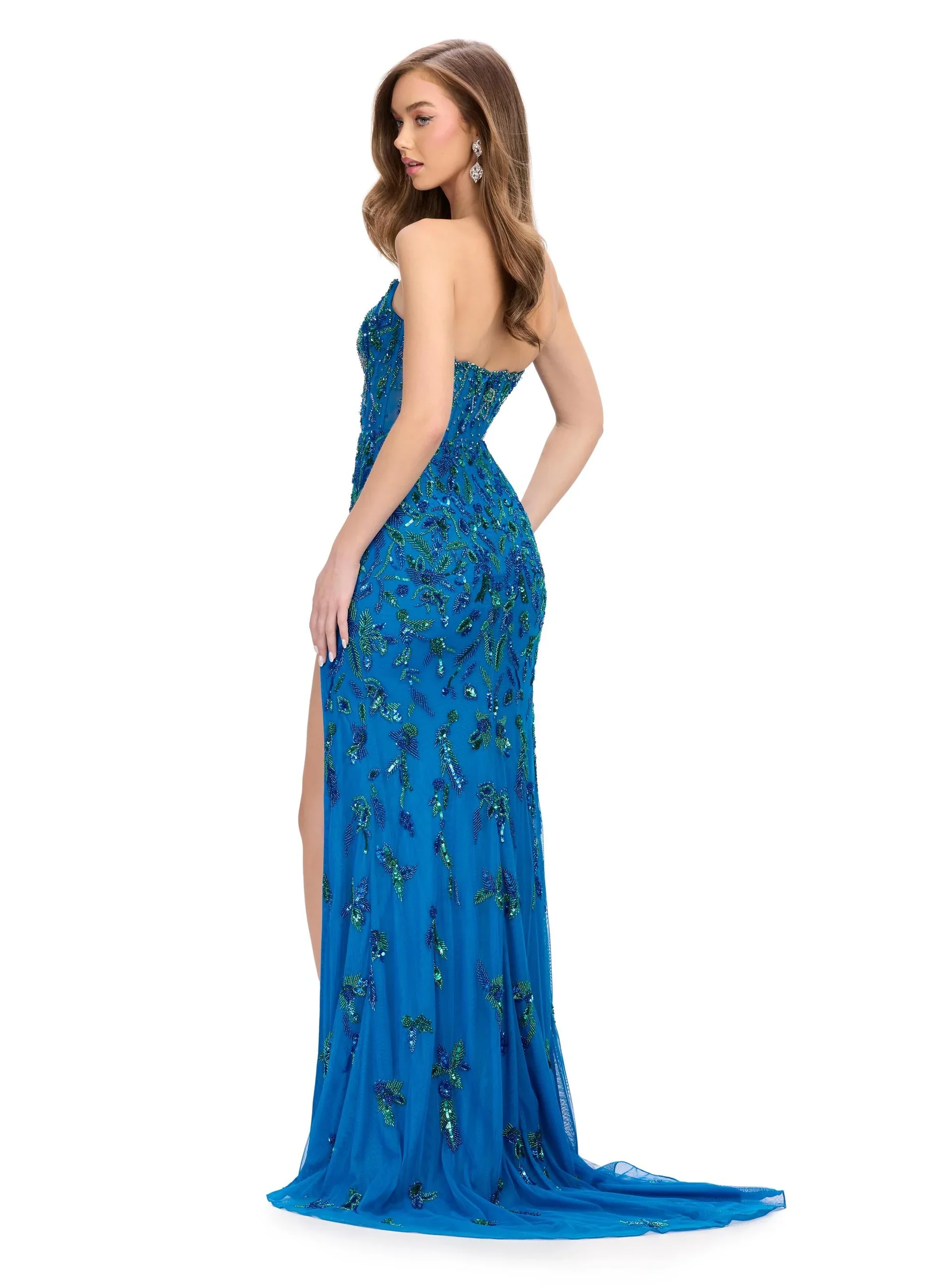 Ashley Lauren 11614 Long Prom Dress Beaded Strapless Gown Slit  Corset Bustier Formal Pageant - Image 10