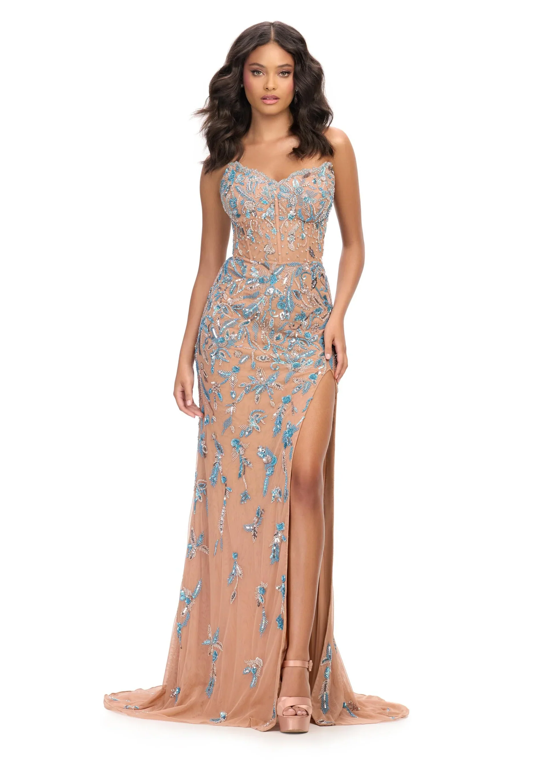 Ashley Lauren 11614 Long Prom Dress Beaded Strapless Gown Slit  Corset Bustier Formal Pageant - Image 12
