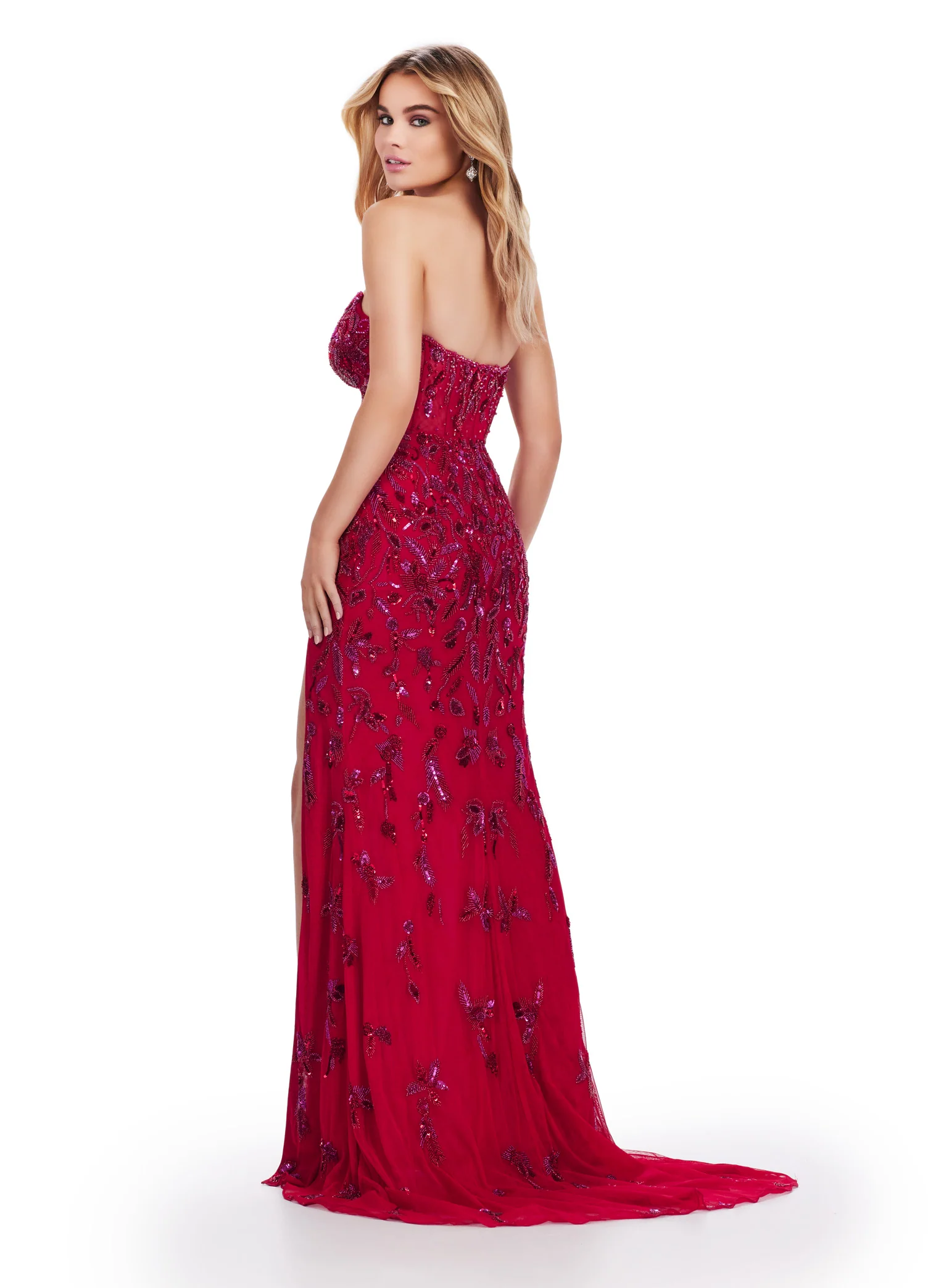 Ashley Lauren 11614 Long Prom Dress Beaded Strapless Gown Slit  Corset Bustier Formal Pageant - Image 8