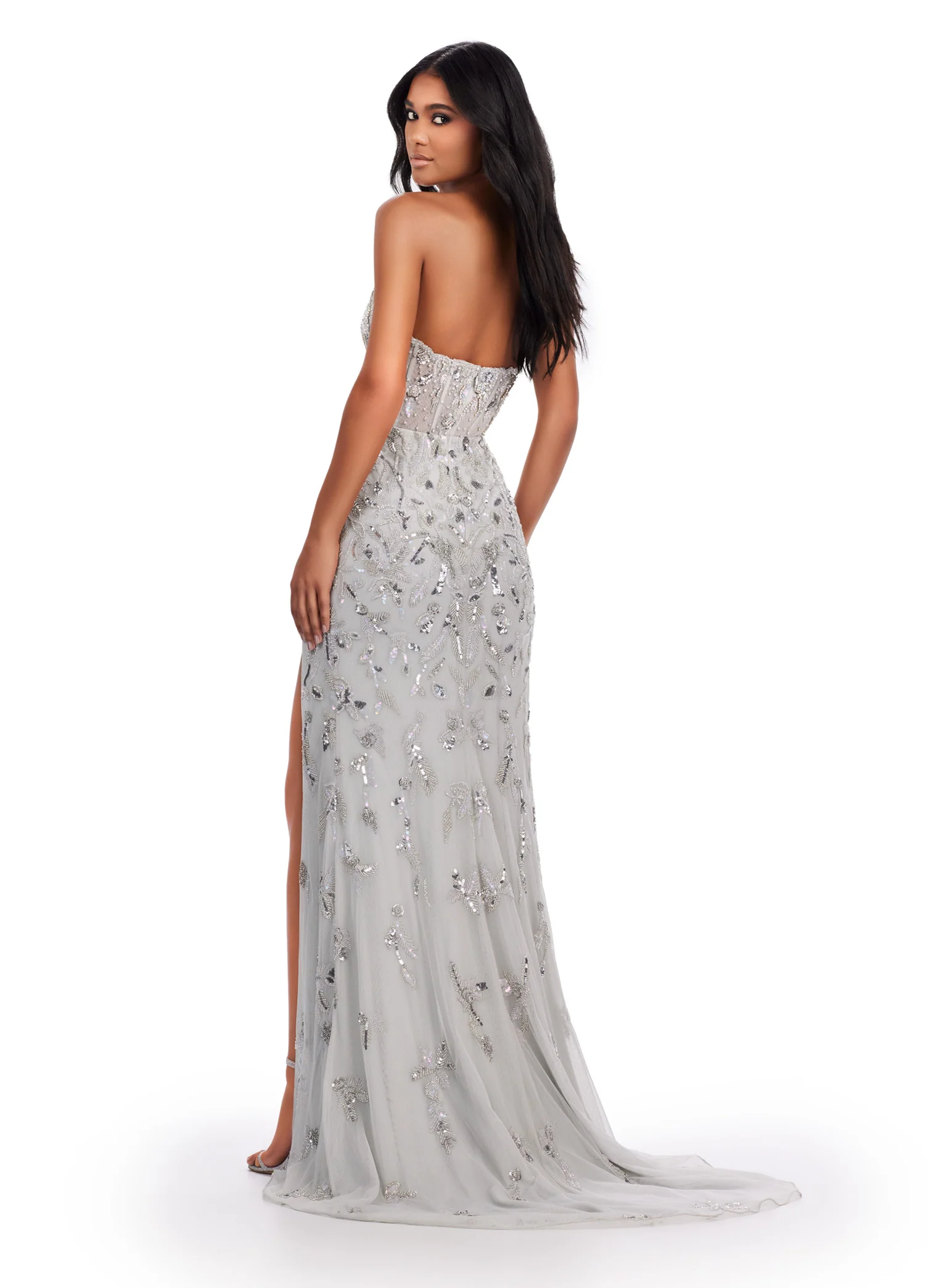 Ashley Lauren 11614 Long Prom Dress Beaded Strapless Gown Slit  Corset Bustier Formal Pageant - Image 9