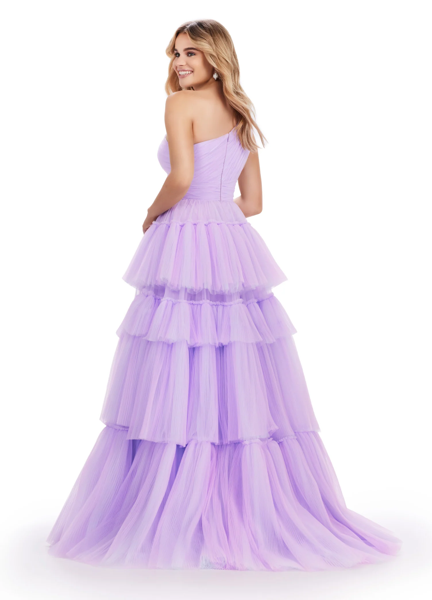 Ashley Lauren 11619 Long Prom Dress Two-Tone Tiered Tulle Ball Gown Left Leg Slit Formal Pageant Gown - Image 5