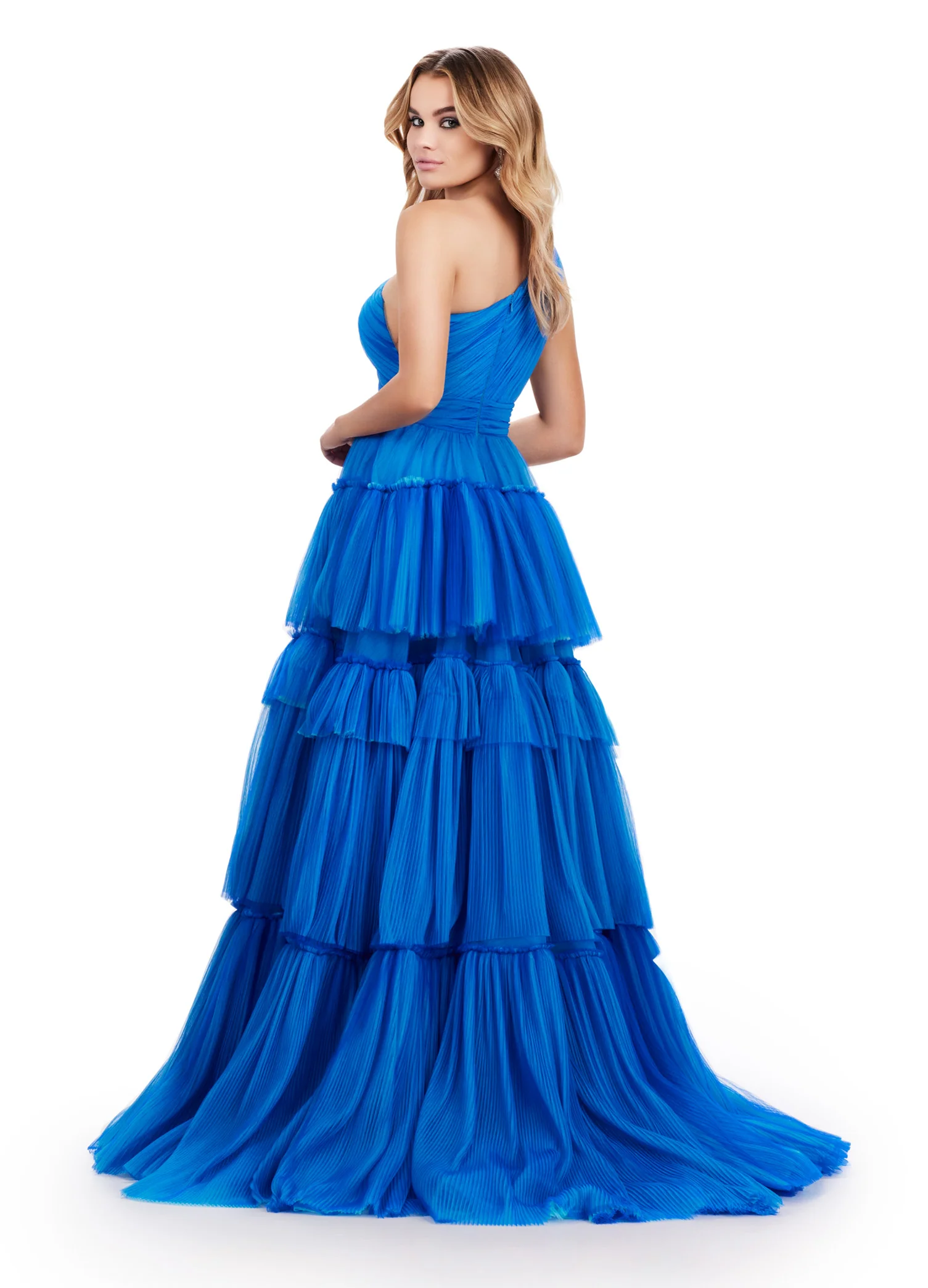 Ashley Lauren 11619 Long Prom Dress Two-Tone Tiered Tulle Ball Gown Left Leg Slit Formal Pageant Gown - Image 6