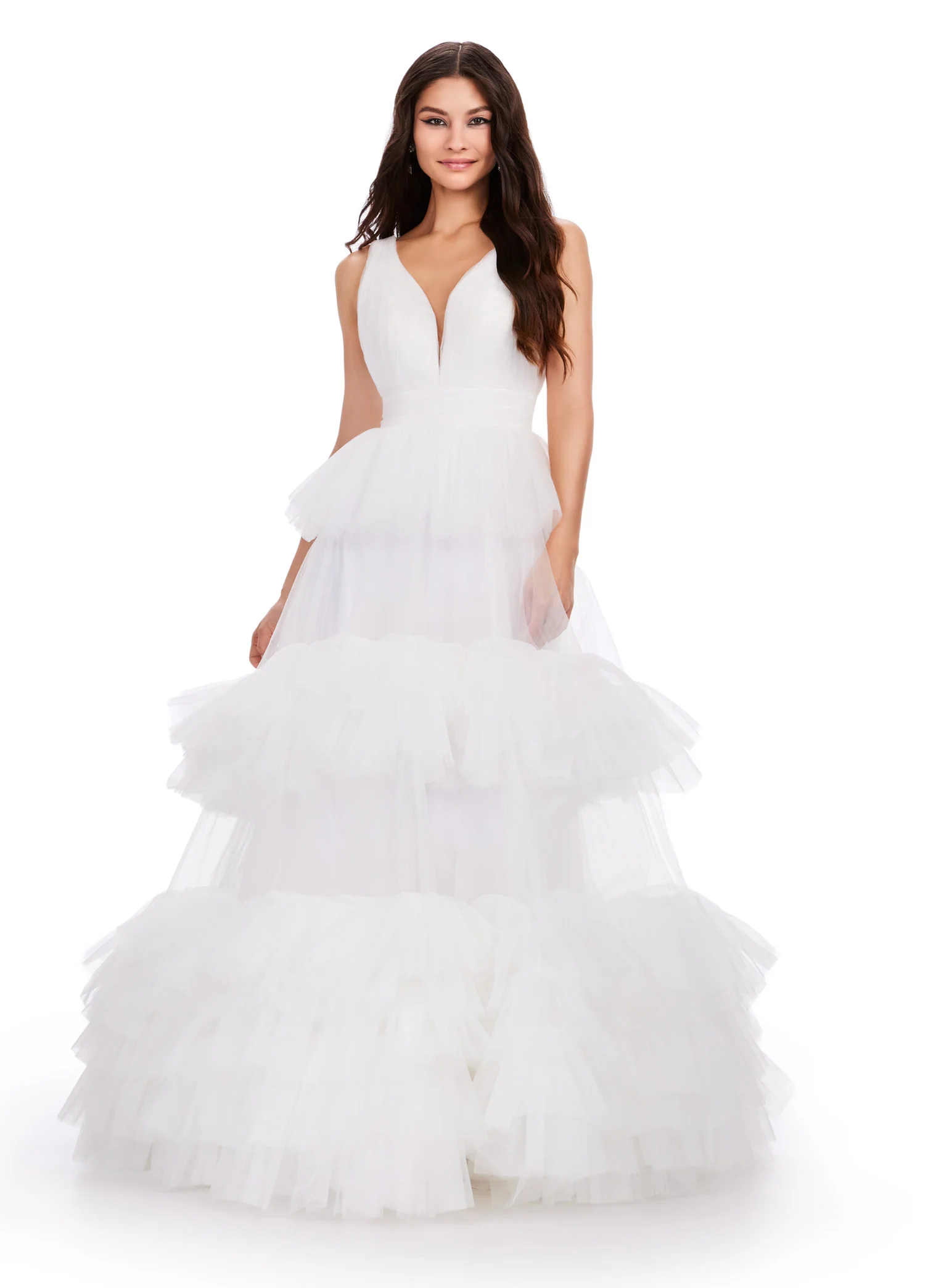 Ashley Lauren 11620 Long Prom Dress V-Neck Tiered Tulle Ball Gown Formal Pageant Gown - Image 4