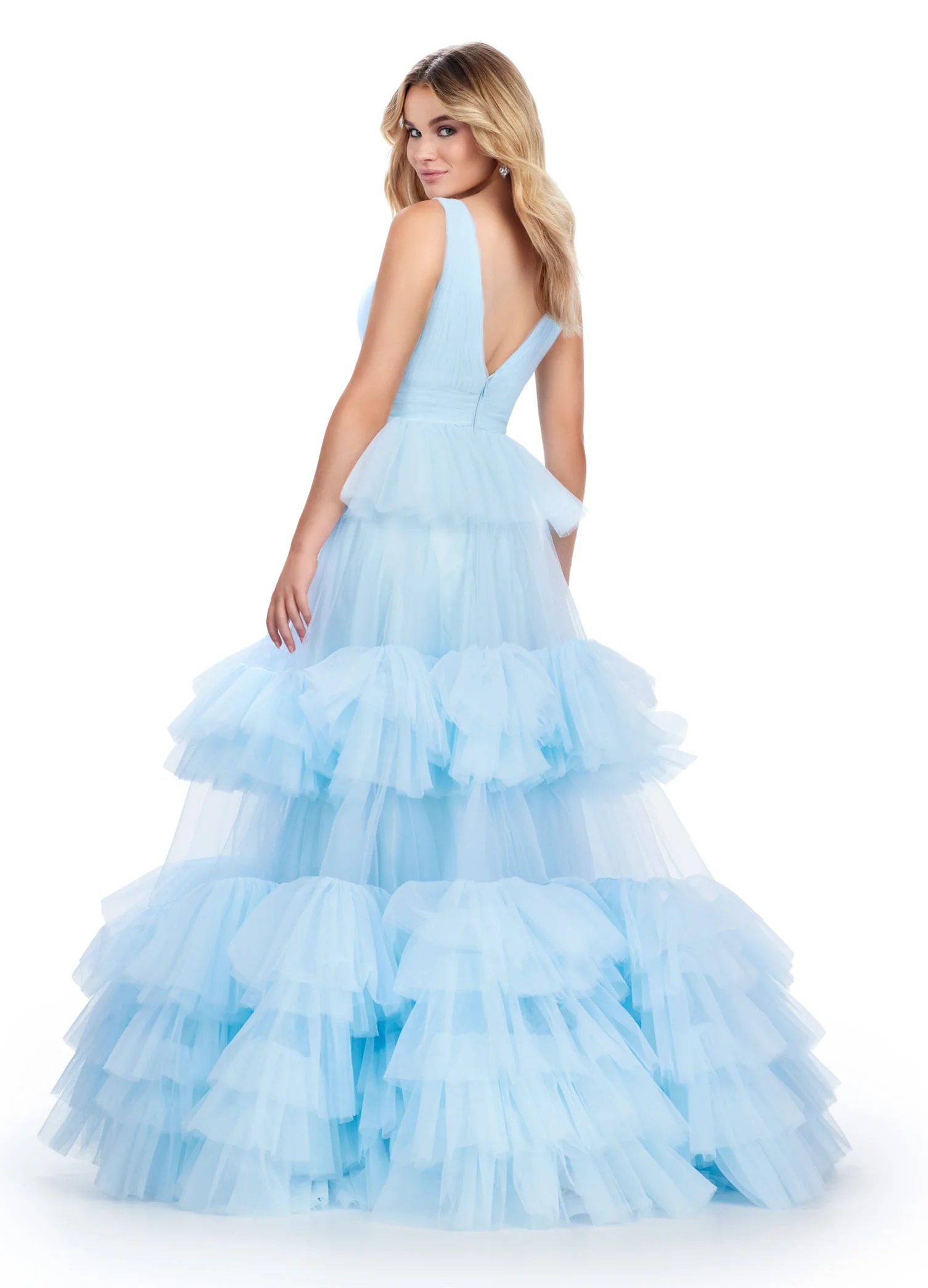 Ashley Lauren 11620 Long Prom Dress V-Neck Tiered Tulle Ball Gown Formal Pageant Gown - Image 5