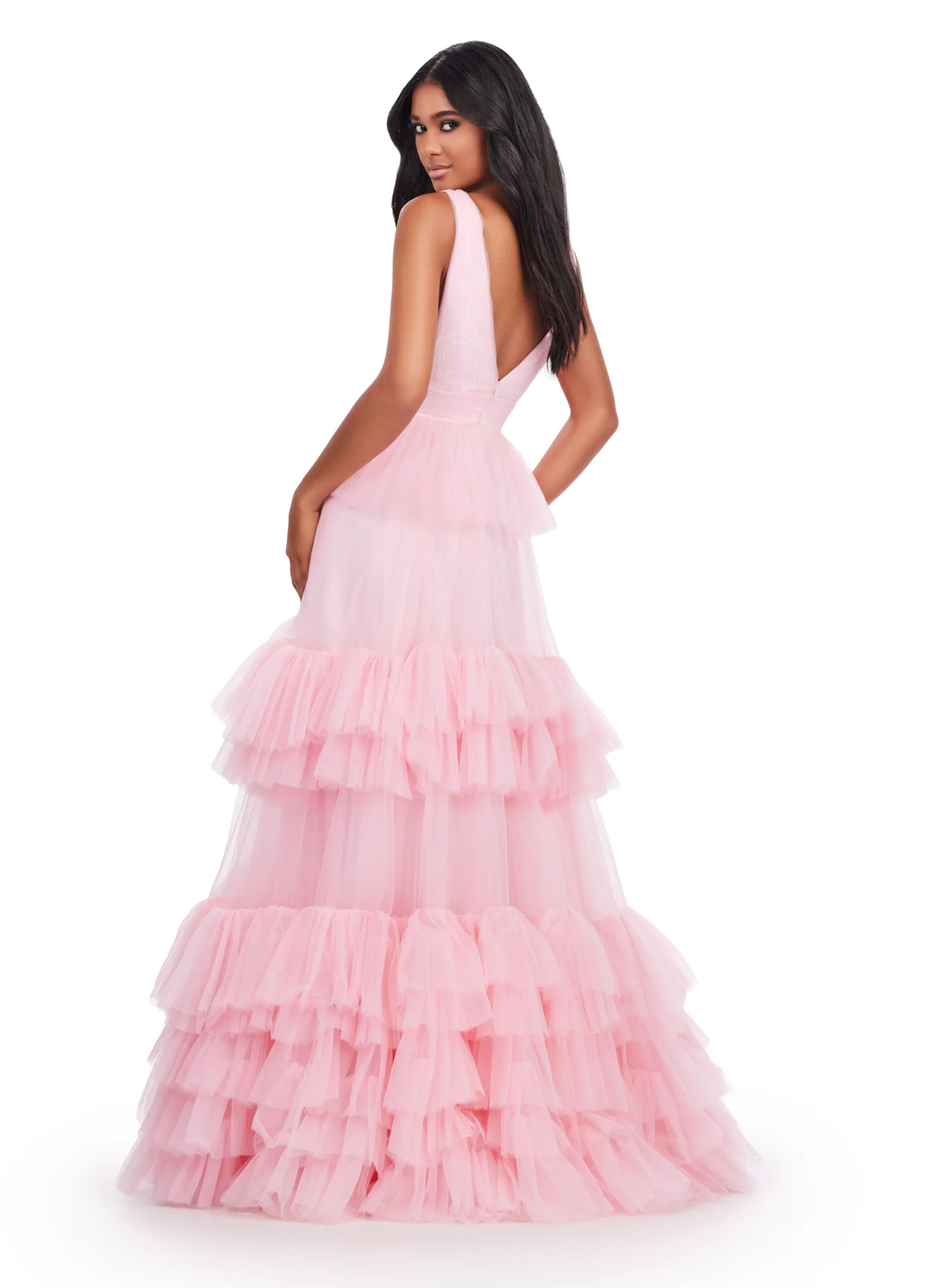 Ashley Lauren 11620 Long Prom Dress V-Neck Tiered Tulle Ball Gown Formal Pageant Gown - Image 6