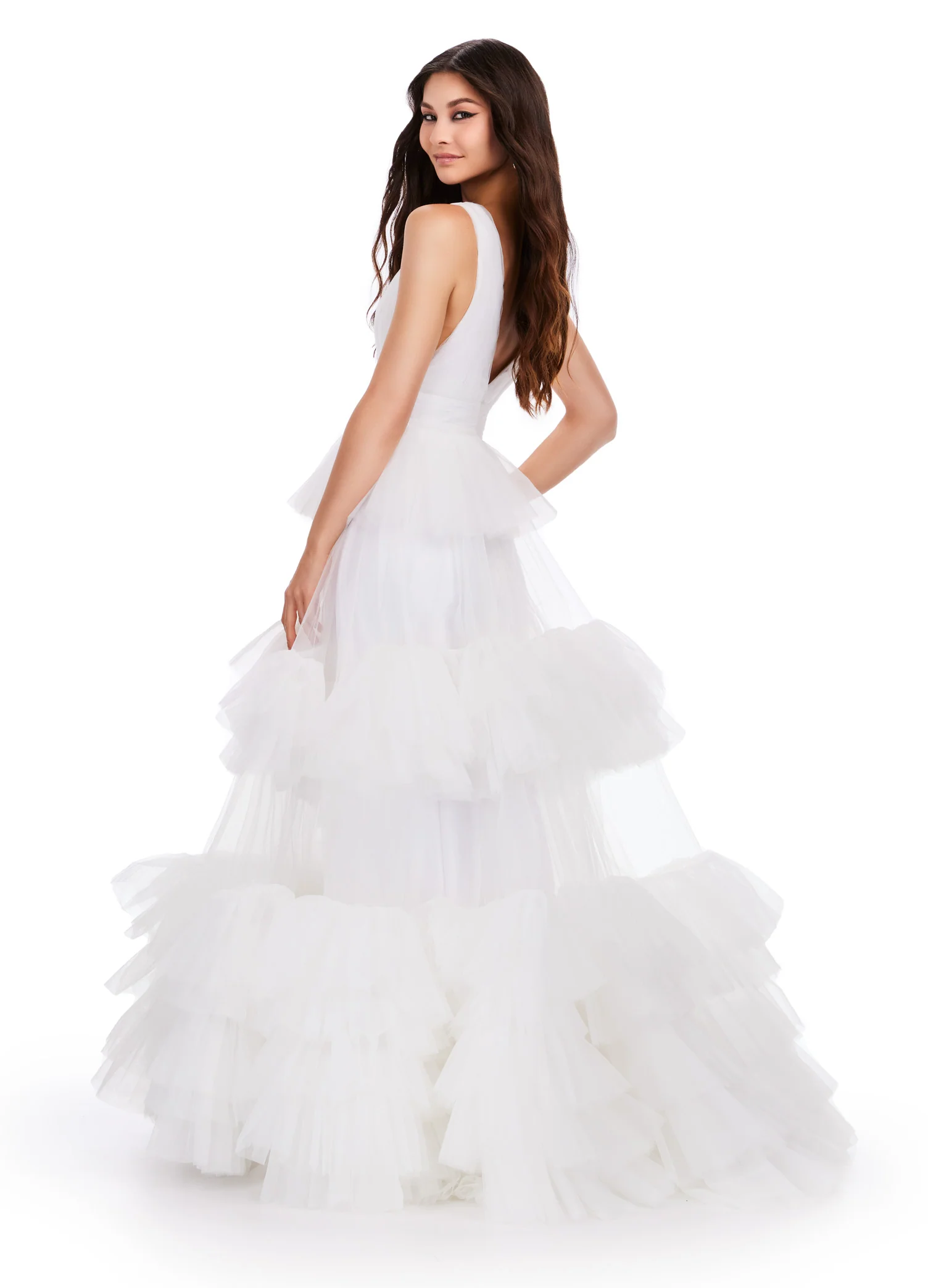 Ashley Lauren 11620 Long Prom Dress V-Neck Tiered Tulle Ball Gown Formal Pageant Gown - Image 8