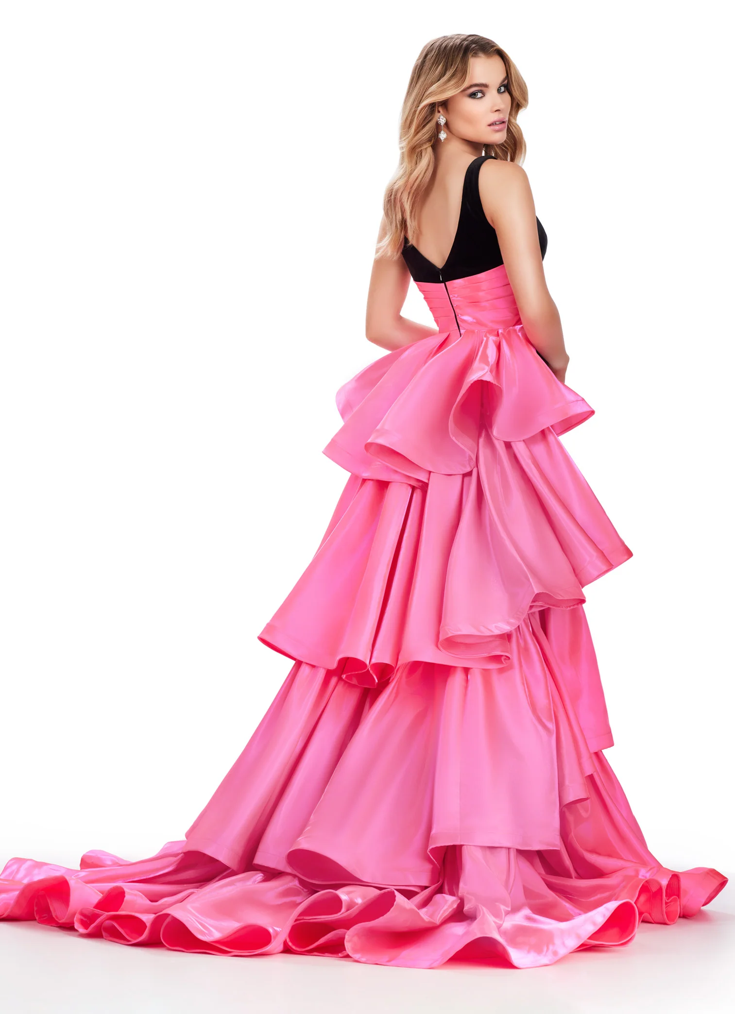 Ashley Lauren 11643 Long Prom Dress Velvet Fitted Gown Satin Ruffled Overskirt V Neck Formal Pageant Gown - Image 3