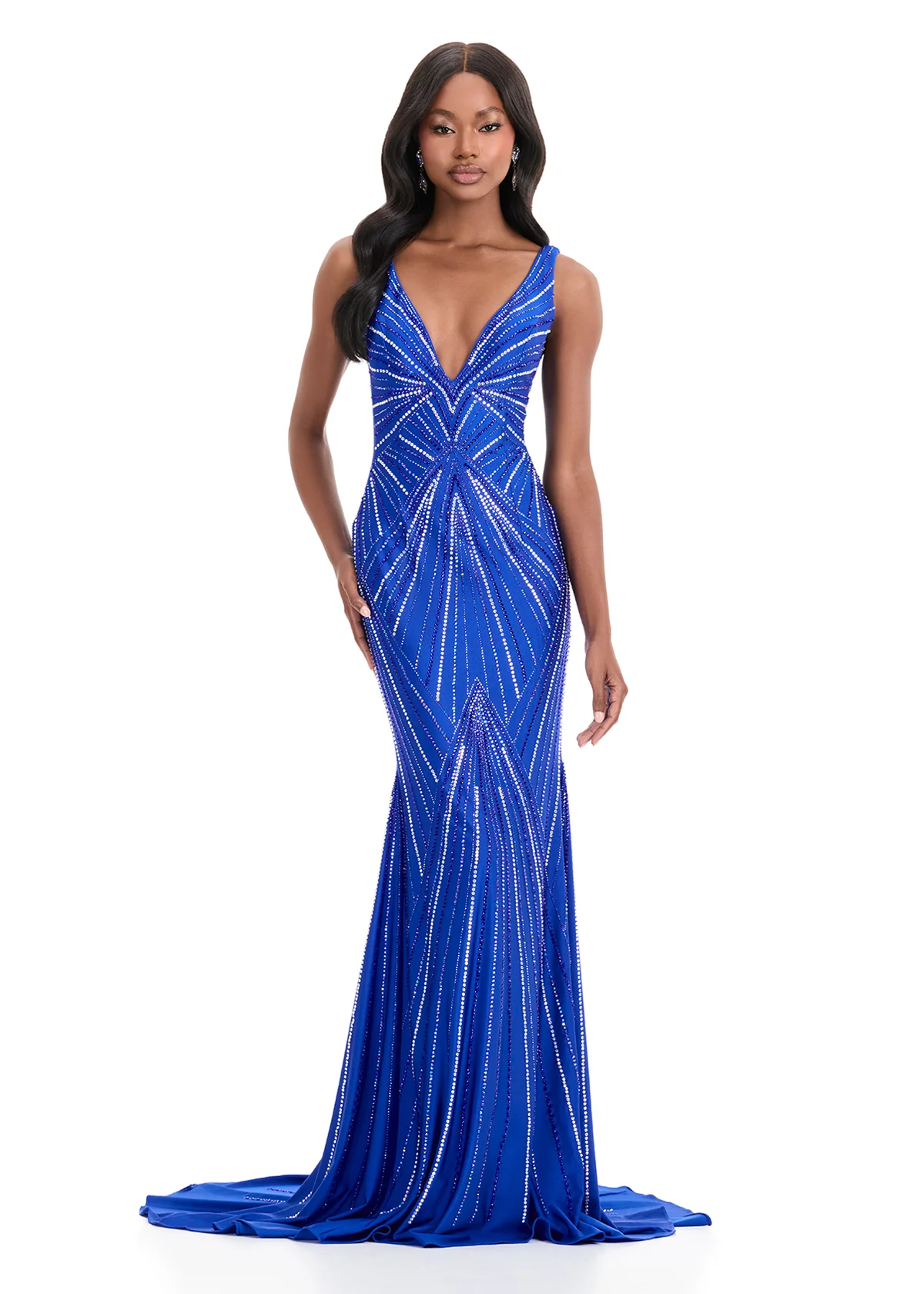 Ashley Lauren 11693 Plunging Neckline Evening Gown Stone Design - Image 2