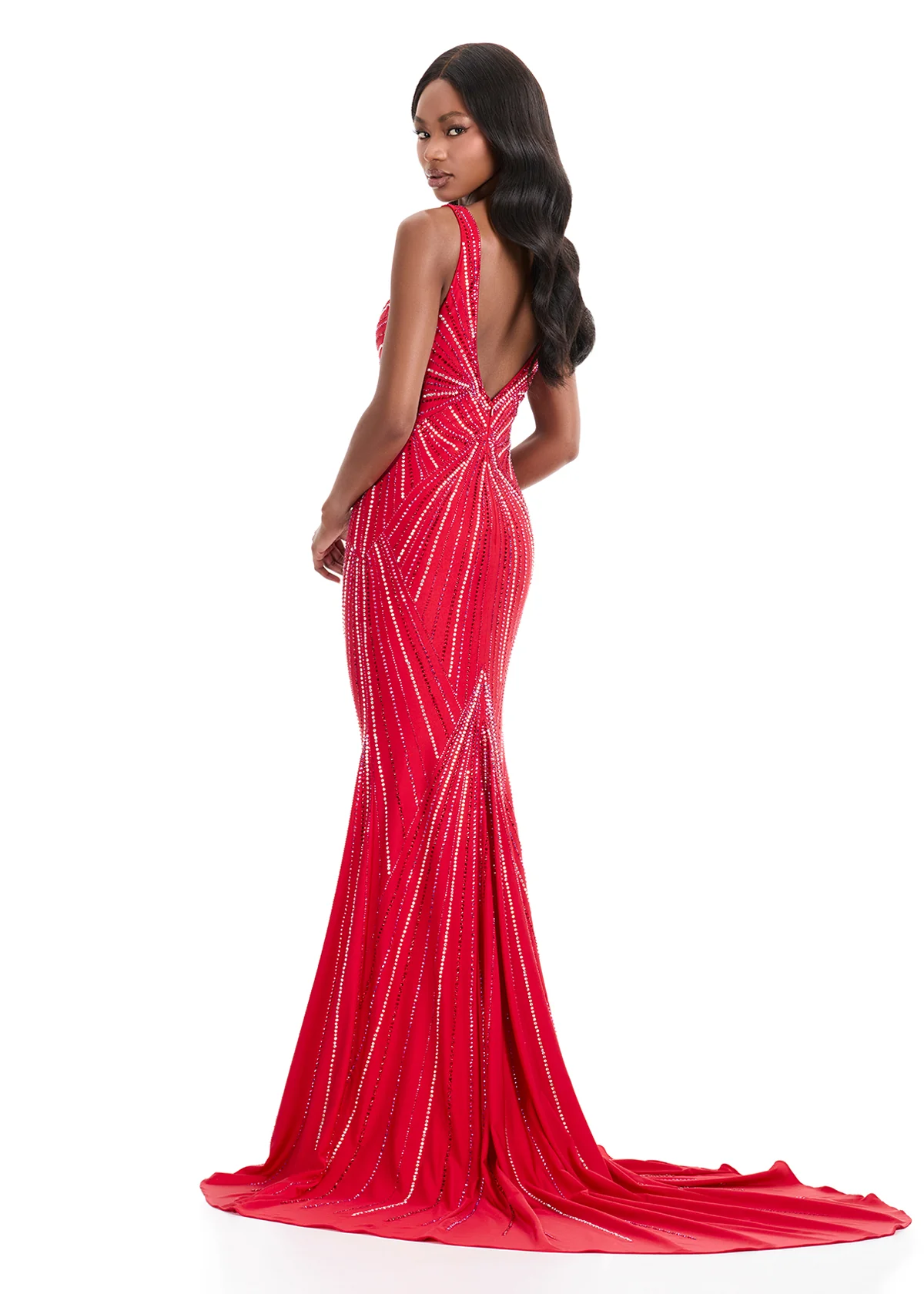 Ashley Lauren 11693 Plunging Neckline Evening Gown Stone Design - Image 7