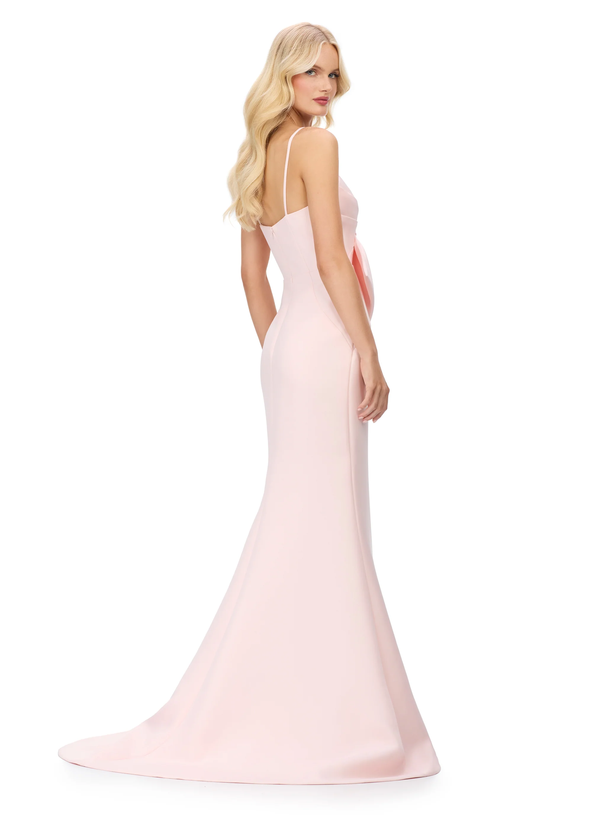 Ashley Lauren 11702 Evening Gown Bow bodice satin spaghetti straps mermaid dress - Image 5